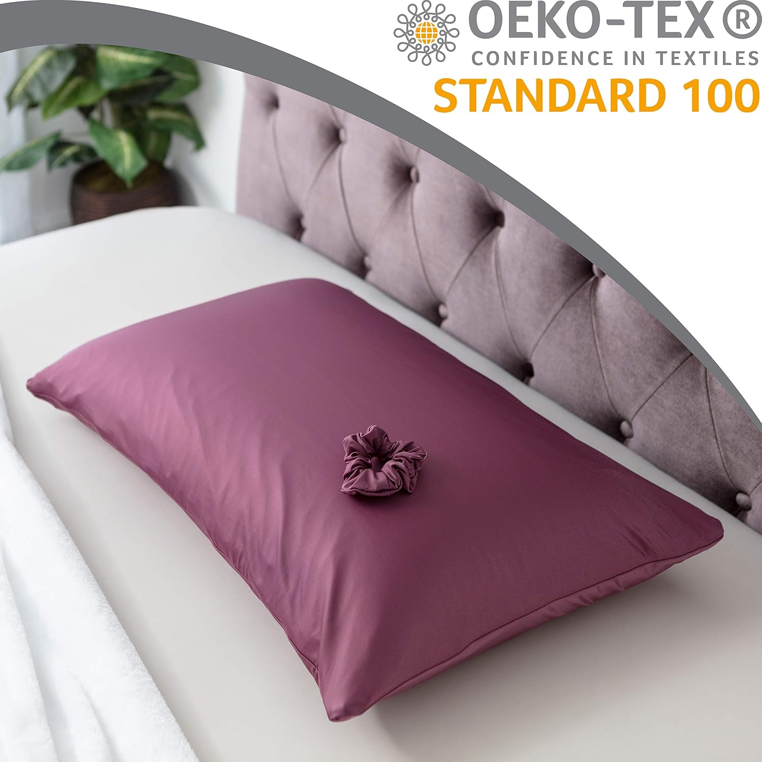 PILLOWY Ultra Silk Like Beauty Pillow Cover - Blend of 85% Nylon and 15% Spandex Means This Cover is Designed to Keep Hair Tangle Free and Helps Skin - Bonus Matching Hair Scrunchie, Burgundy, King