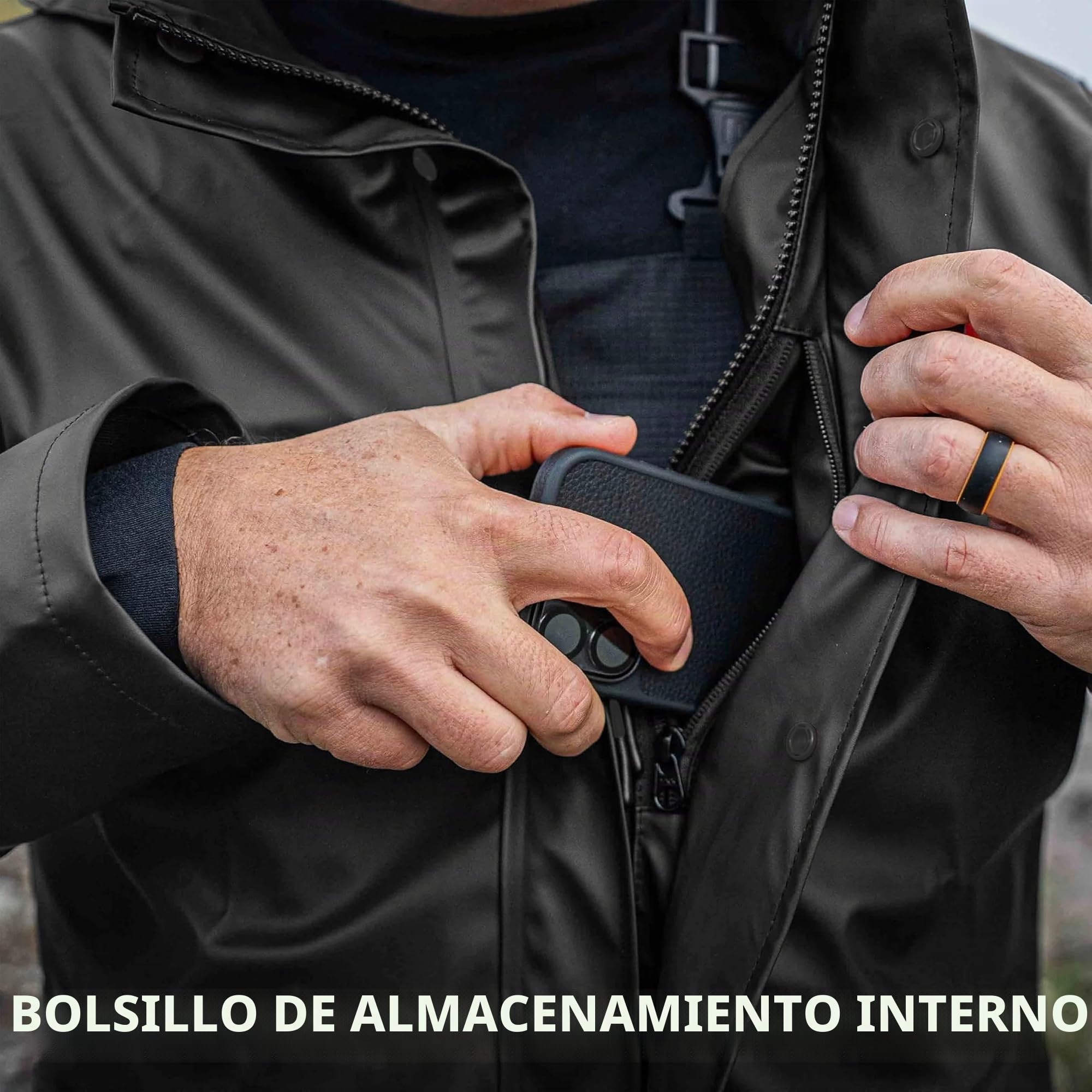 Traje de lluvia hombre PU impermeable bicolor 2 piezas | Chaqueta y pantalón, diseño funcional, material ecológico, acabado resistente para trabajo y uso exterior