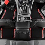 CAR PASS Leather Steering Wheel Cover and Waterproof Car Floor Mats,Microfiber Universal Car Combo Fit for 95% Sedan,SUV,Cars,14.5-15inch Sporty Anti-Slip Safety Comfortable Design(Black&Red)