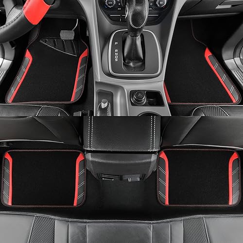 Miniatura 5 de CAR PASS - Funda de cuero para volante y tapetes impermeables para automóvil, ajuste universal de microfibra, 14.5 a 15 pulgadas, deportivo,