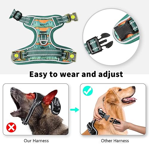 Miniatura 4 de Timos Arnés reflectante para perro sin tirones, sin estrangulamiento y clip frontal, chaleco ajustable acolchado suave para mascotas con asa de
