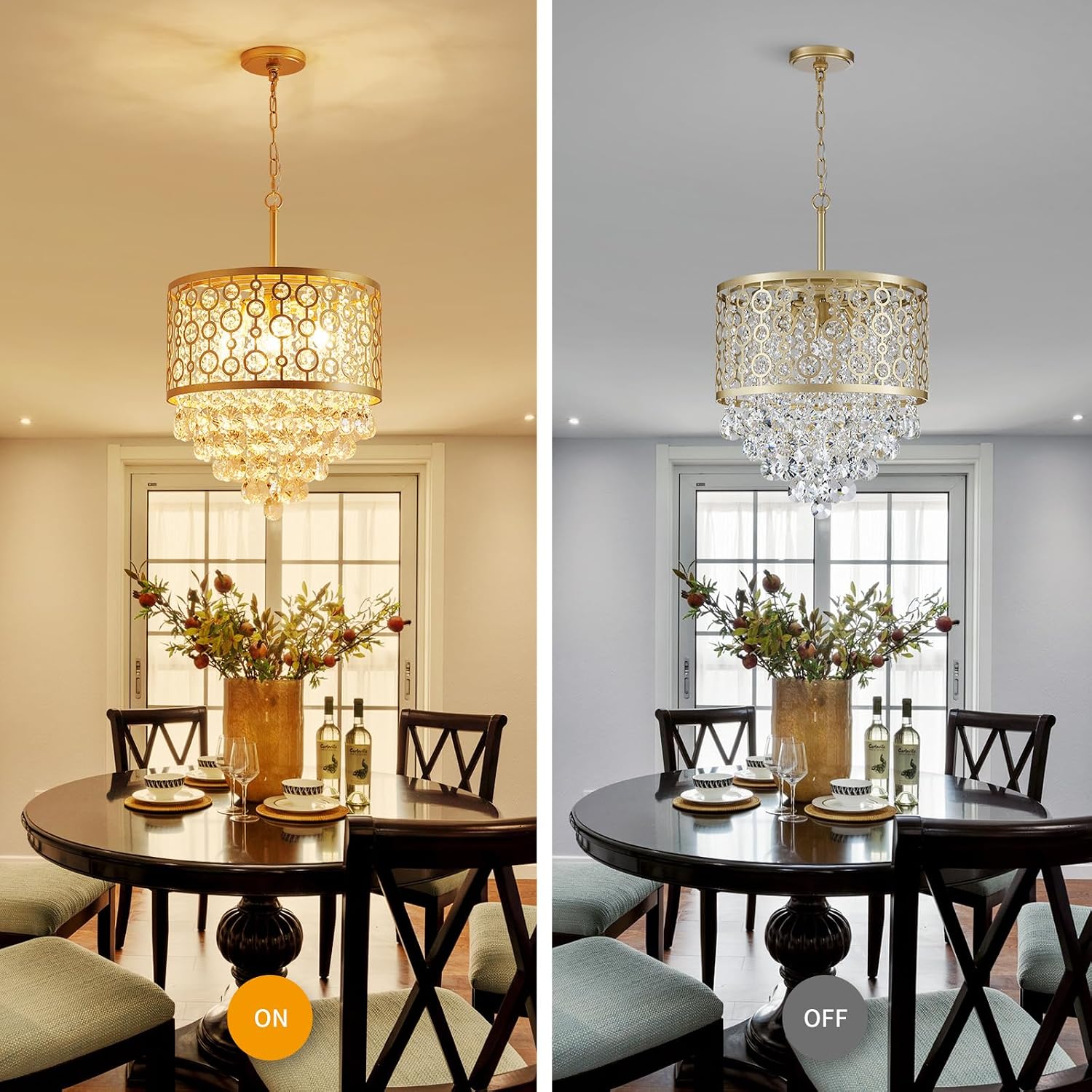 WUZUPS Crystal Drum Chandelier Ceiling Pendant Light Modern Lighting Fixture for Entry Hallway Kitchen Bathroom Bedroom, H 15.7" x W 16.1", E12 Base, Gold