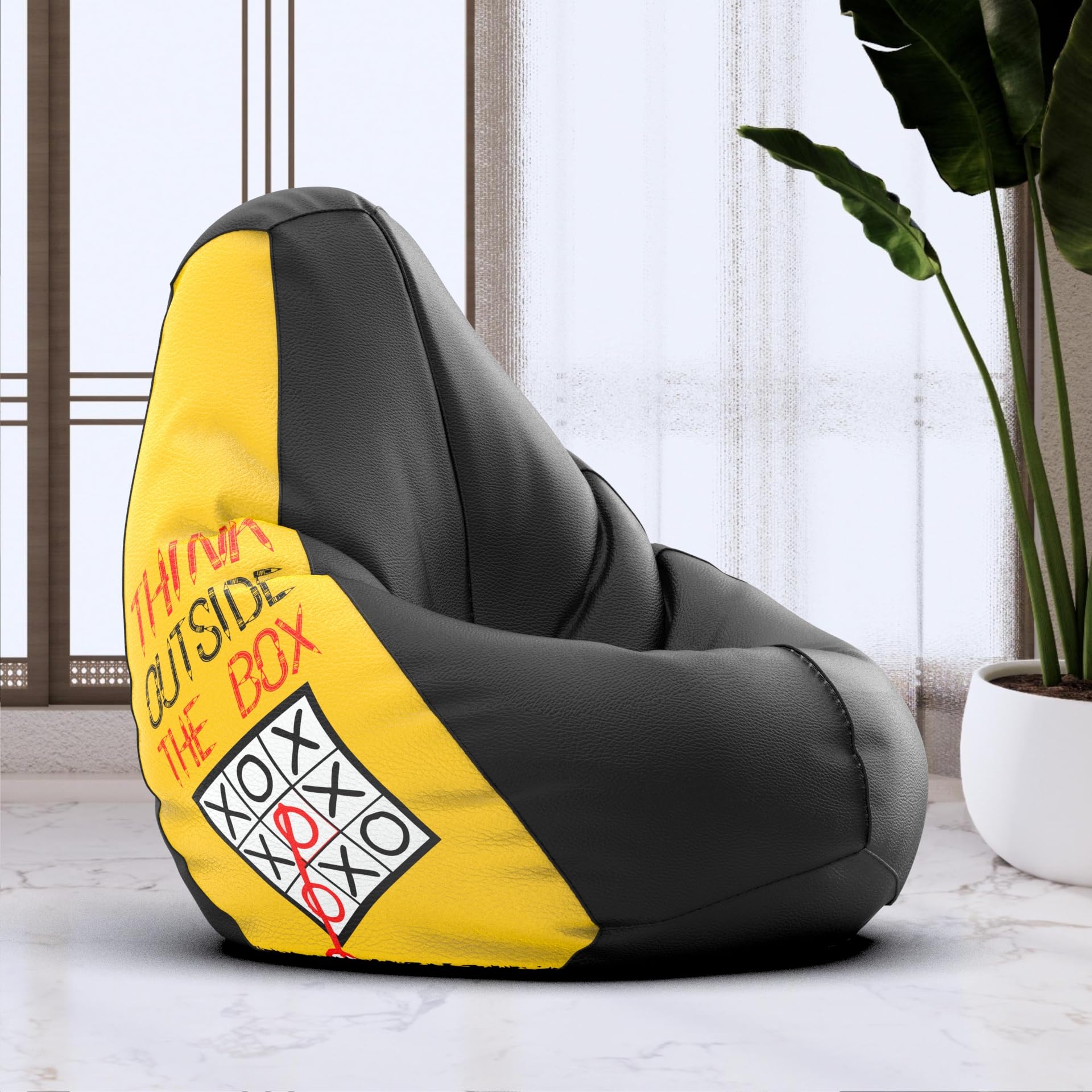 Bean Bag Chair Cover | Size: 3XL | Color: Think Box Black Yellow | Without Beans | Premium Leatherette Cover (CMF 2103)-image-8
