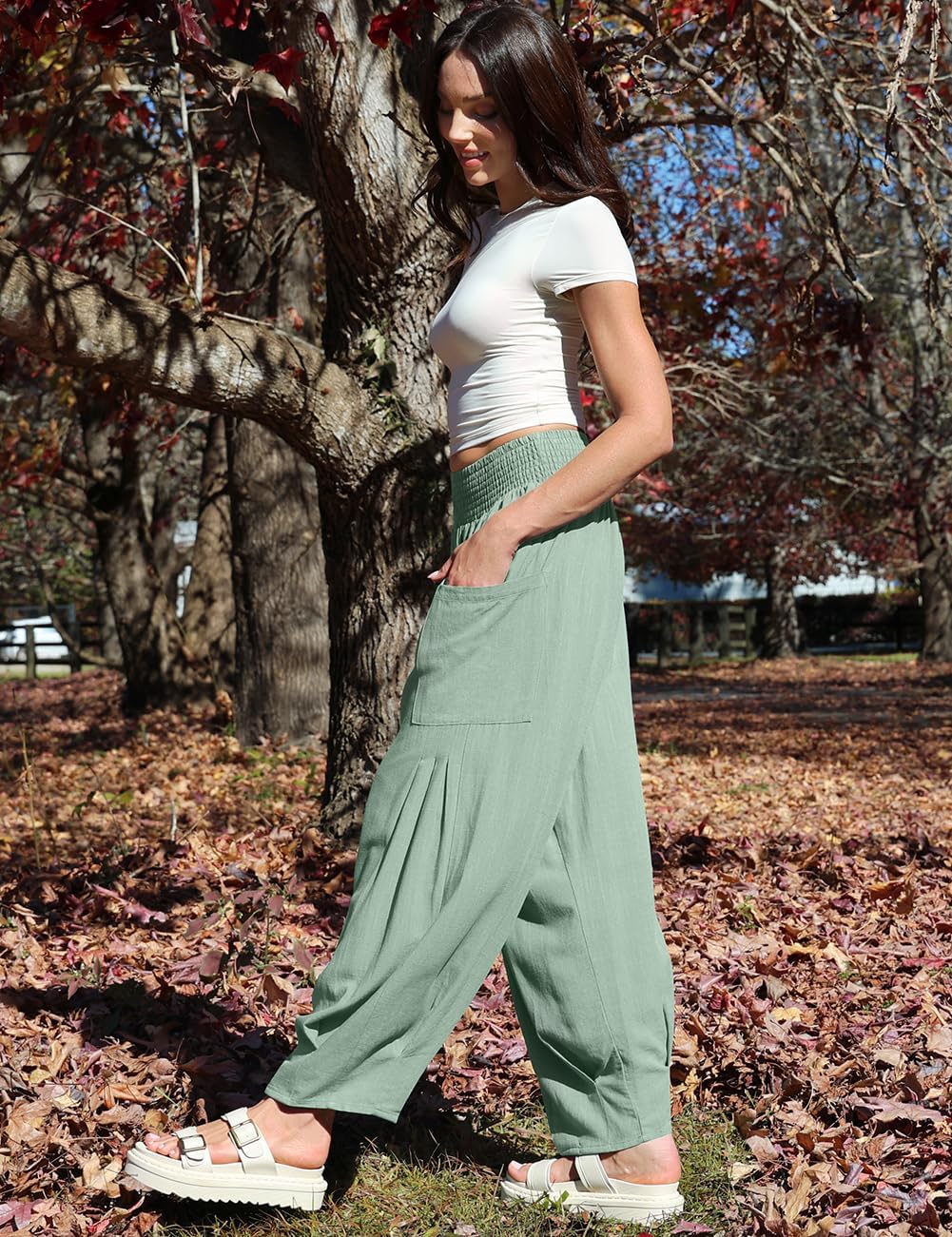 TARSE Women Linen Boho Pants Summer Casual Loose High Waist Cargo Lounge Harem Pant 2025 Beach Travel Vacation Outfits - Image 3