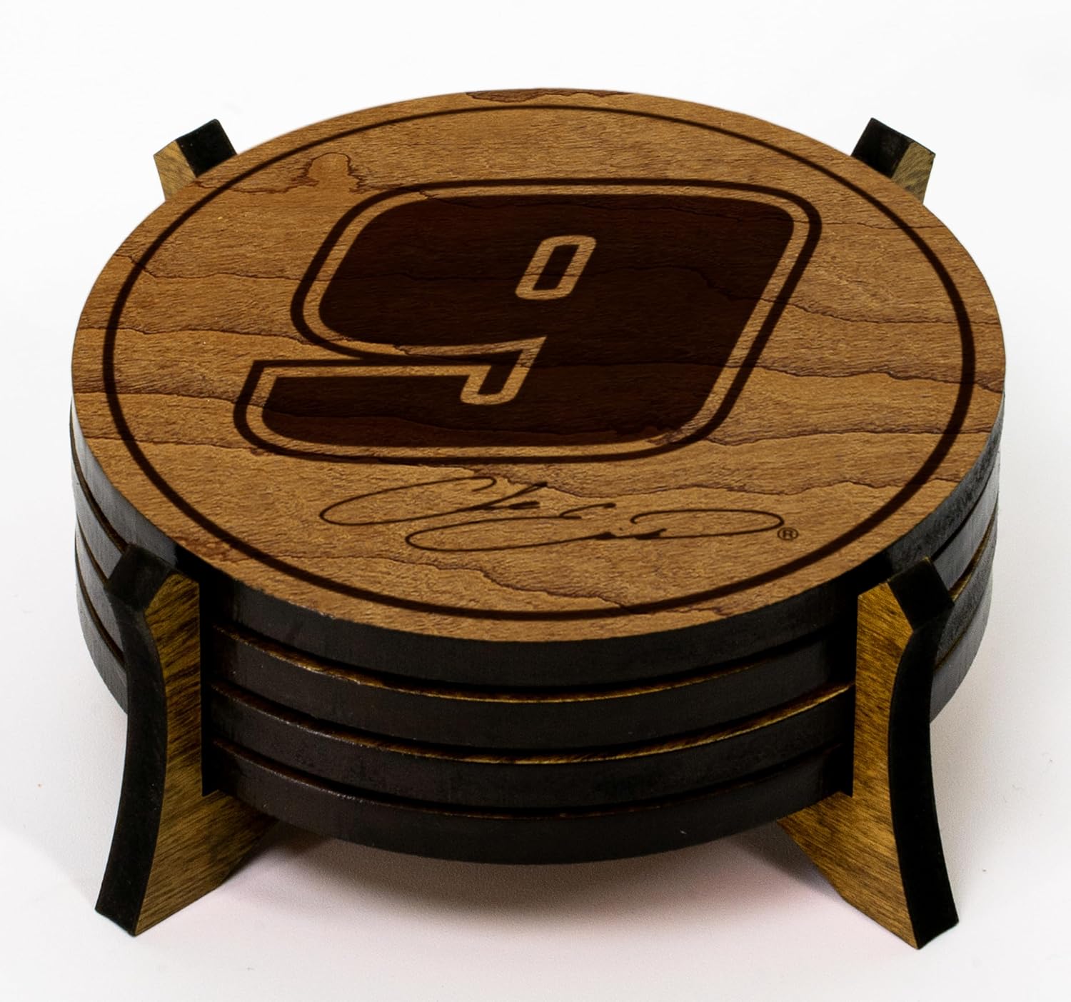 LazerEdge Kyle Larson #5 Wooden Coaster Set — Handcrafted Collectible 4-Pack — Crafted from Real Cherry Wood — Made in USA — Officially Licensed Hendrick Motorsports Product