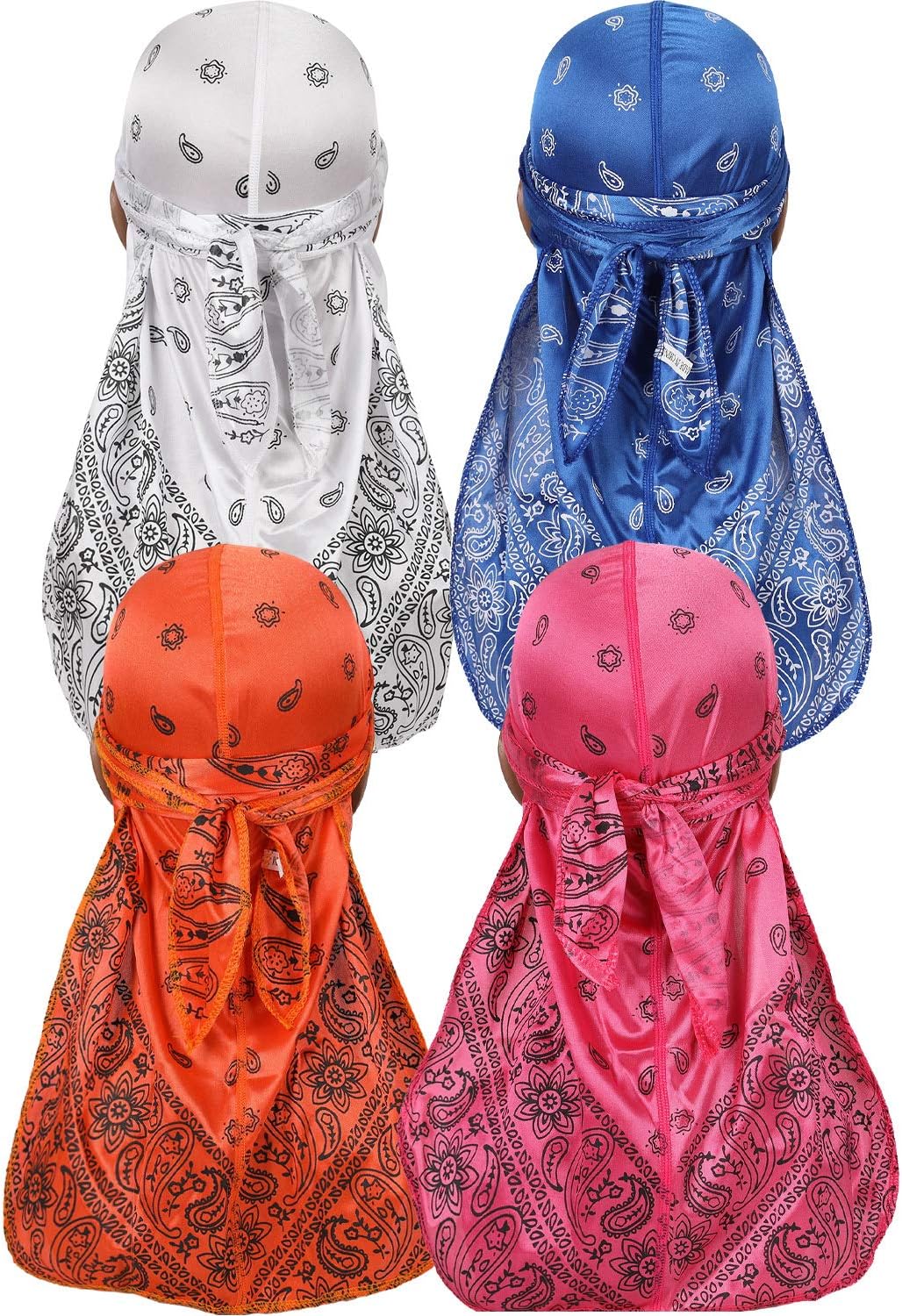 ALIDIA 4 Pieces Paisley Durag Silky Pack for Men 360 Waves Paisley Bandana Doo Rag Cap