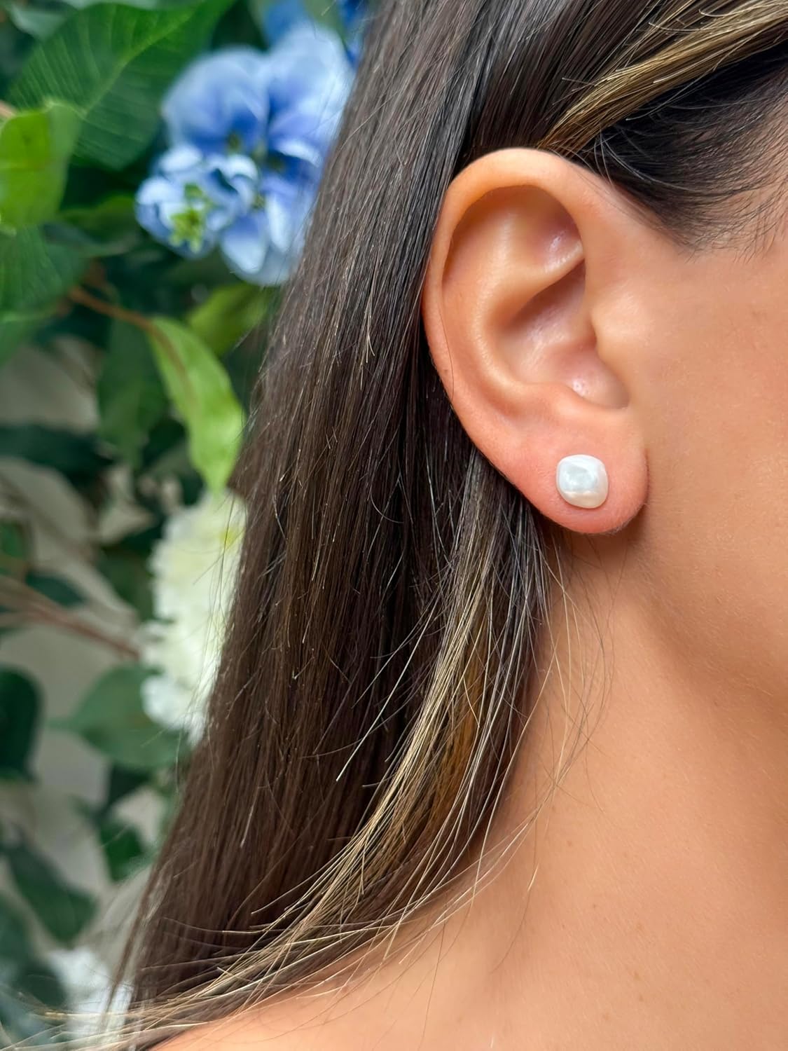 .925 Sterling Silver Freshwater White Keshi Cultured Pearl Earrings - Image 3