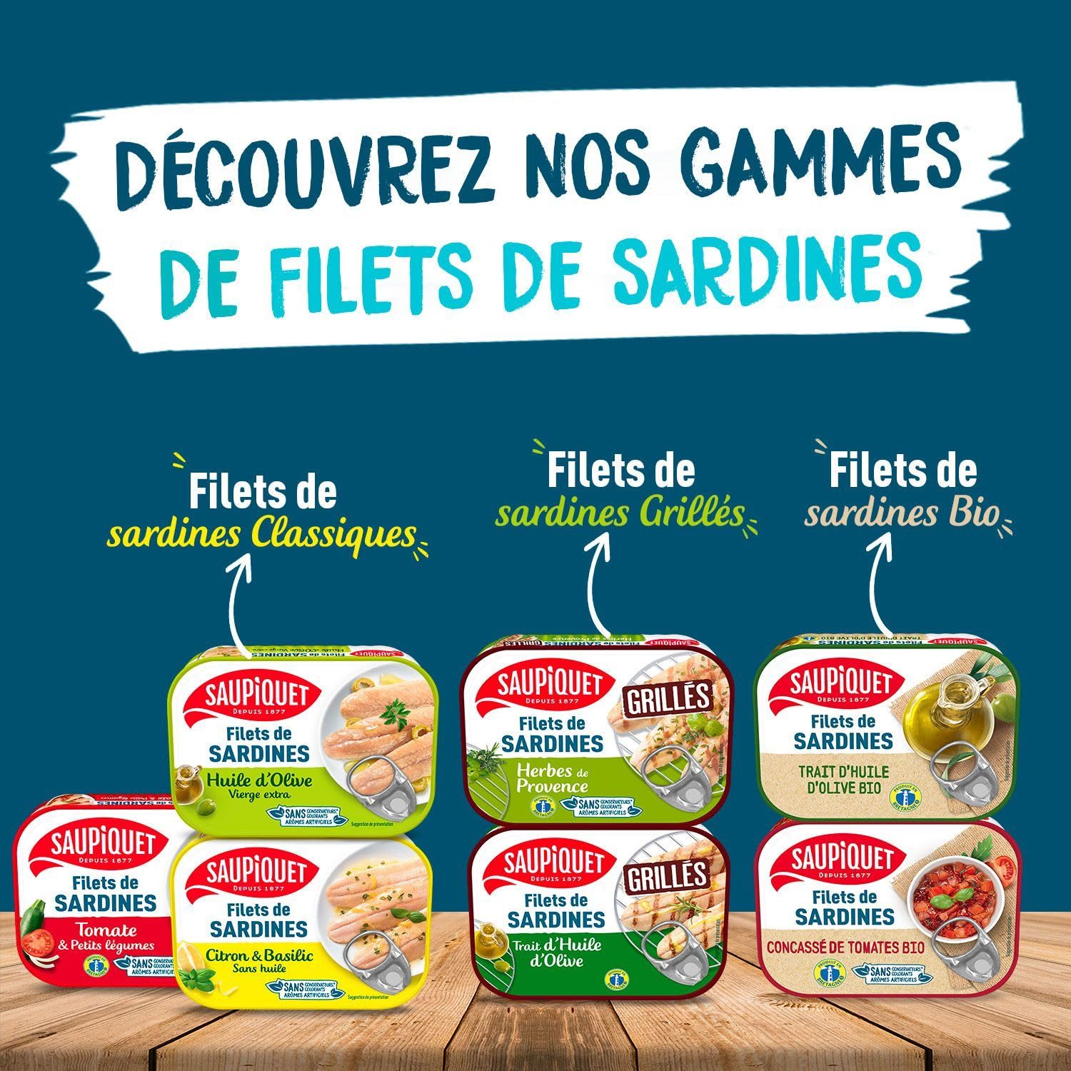 SAUPIQUET - Filets de Sardines au Piment Bio - Sans Arêtes - Sans conservateurs, colorants ni arômes artificiels - Issus d'une Pêche Traçabilité Garantie - 15 Conserves (100 g)
