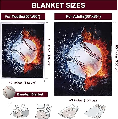 Miniatura 4 de Sviuse Manta de béisbol de tamaño individual, regalos de béisbol para niños y adultos, artículos de béisbol para amantes del béisbol, manta de forro