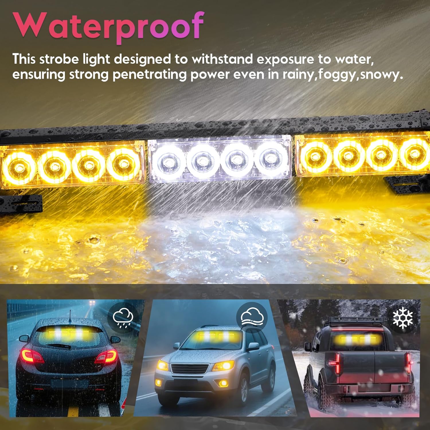 Amber and White Traffic Advisor Strobe Lights Bar For Vehicles Trucks Wireless Remote Control 23 Flash Patterns 2pcs 12.8 inch LEDs Flashing Warning Lights