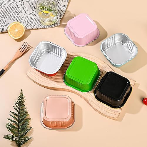 Miniatura 2 de Findful Mini Moldes para Pasteles con Tapas (10oz, 40 Unidades) Moldes de Papel de Aluminio Cuadrados Forros para Cupcakes Tazas de Hornear para