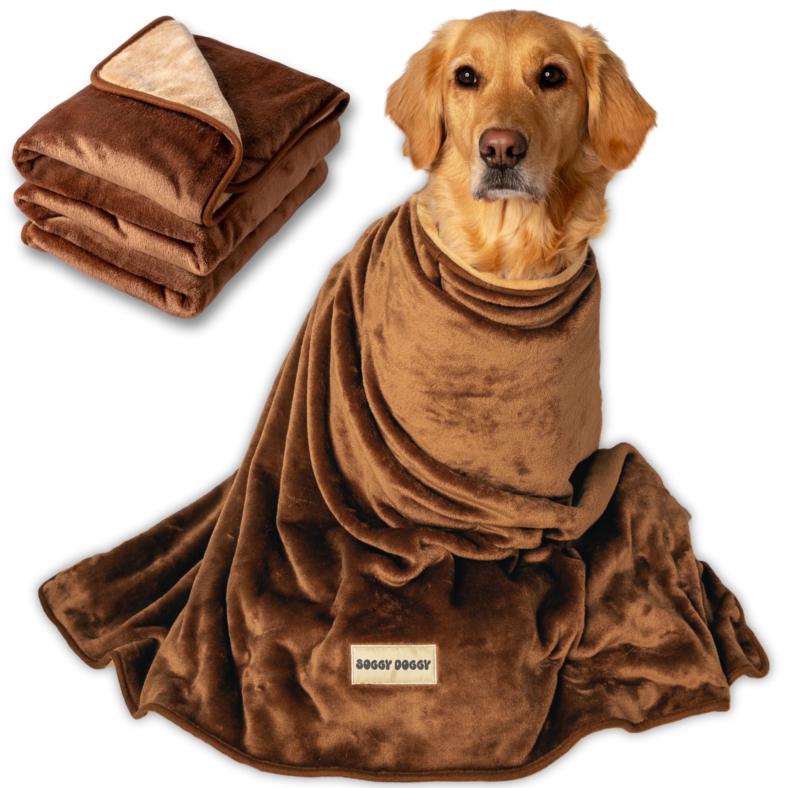 SOGGYDOGGY® UK: Luxury Large Dog Blanket for Sofa & Bed, Double Layered Twice as Thick as Most, Super Soft Pet Throw, Dog Blankets Washable, Plush Dog Fleece Cover for Sofa, Car & Bed 130x90cm (Brown)