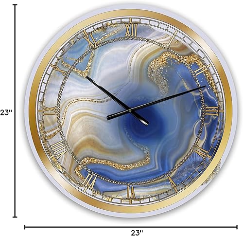 Miniatura 6 de Reloj de pared moderno 'Blue Golden Agate I' para el hogar, dormitorio, baño, oficina, sala de estar, decoración, 23 x 23 pulgadas, reloj-TOP 20