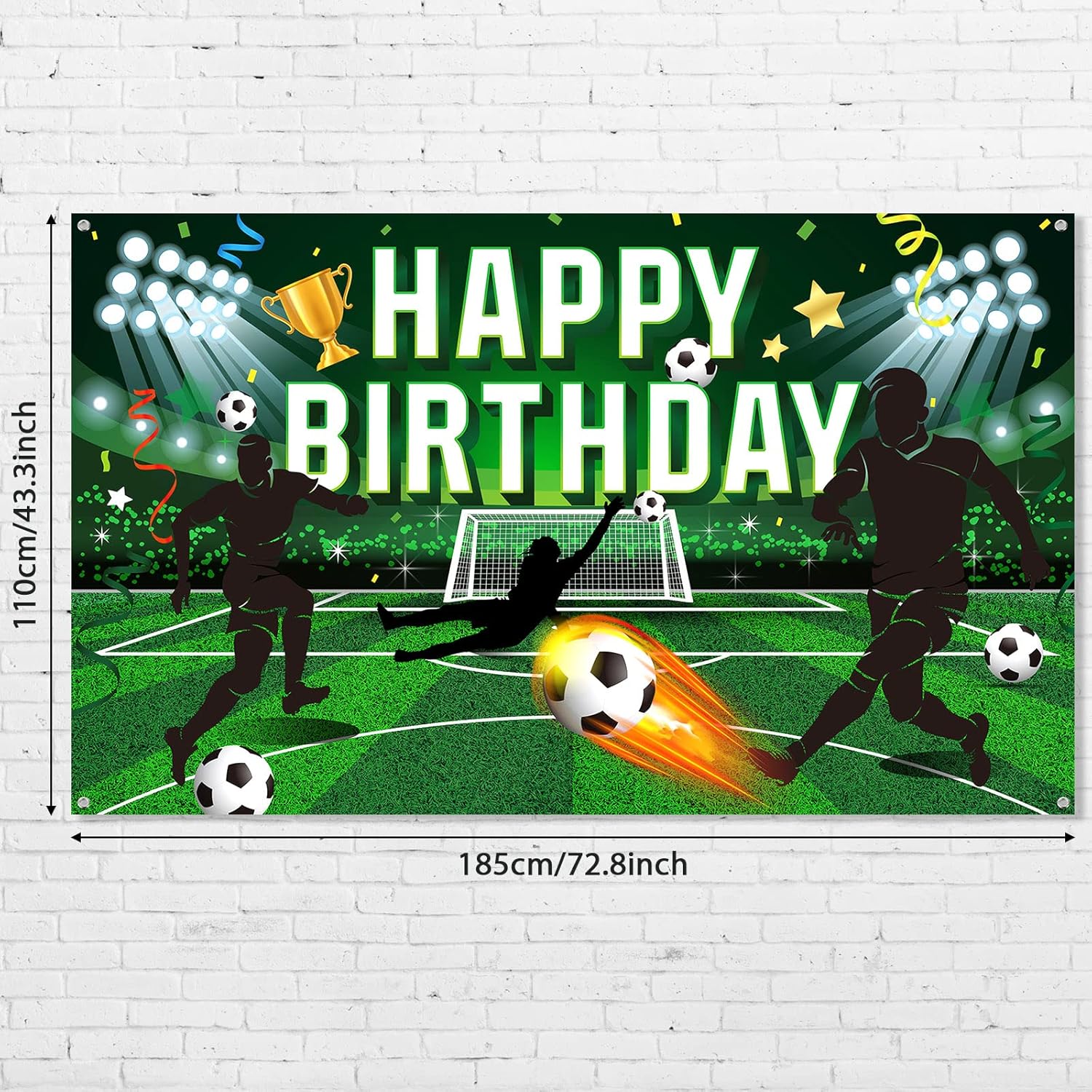 Tatuo Soccer Birthday Party Backdrop, Polyester Football Field Background with Happy Birthday Lettering, Includes White Rope, 5.9 x 3.6 ft - Image 2