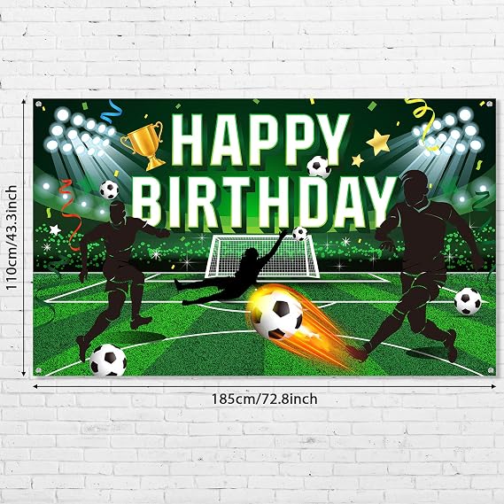 Tatuo Soccer Birthday Party Backdrop, Polyester Football Field Background with Happy Birthday Lettering, Includes White Rope, 5.9 x 3.6 ft