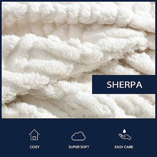 Miniatura 5 de Nautica - Manta reversible, ropa de cama Sherpa de punto trenzado, decoración del hogar para todas las estaciones (marfil, 50 x 60)