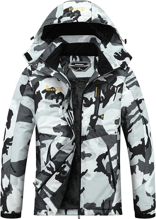 MOERDENG Women's Ski Jacket Warm Winter Coat Snowboarding Jacket | Waterproof, Windproof & Warm, Detachable Hood, Zipper Pockets, Ideal for Snow Sports & Winter Outdoor & Daily commute