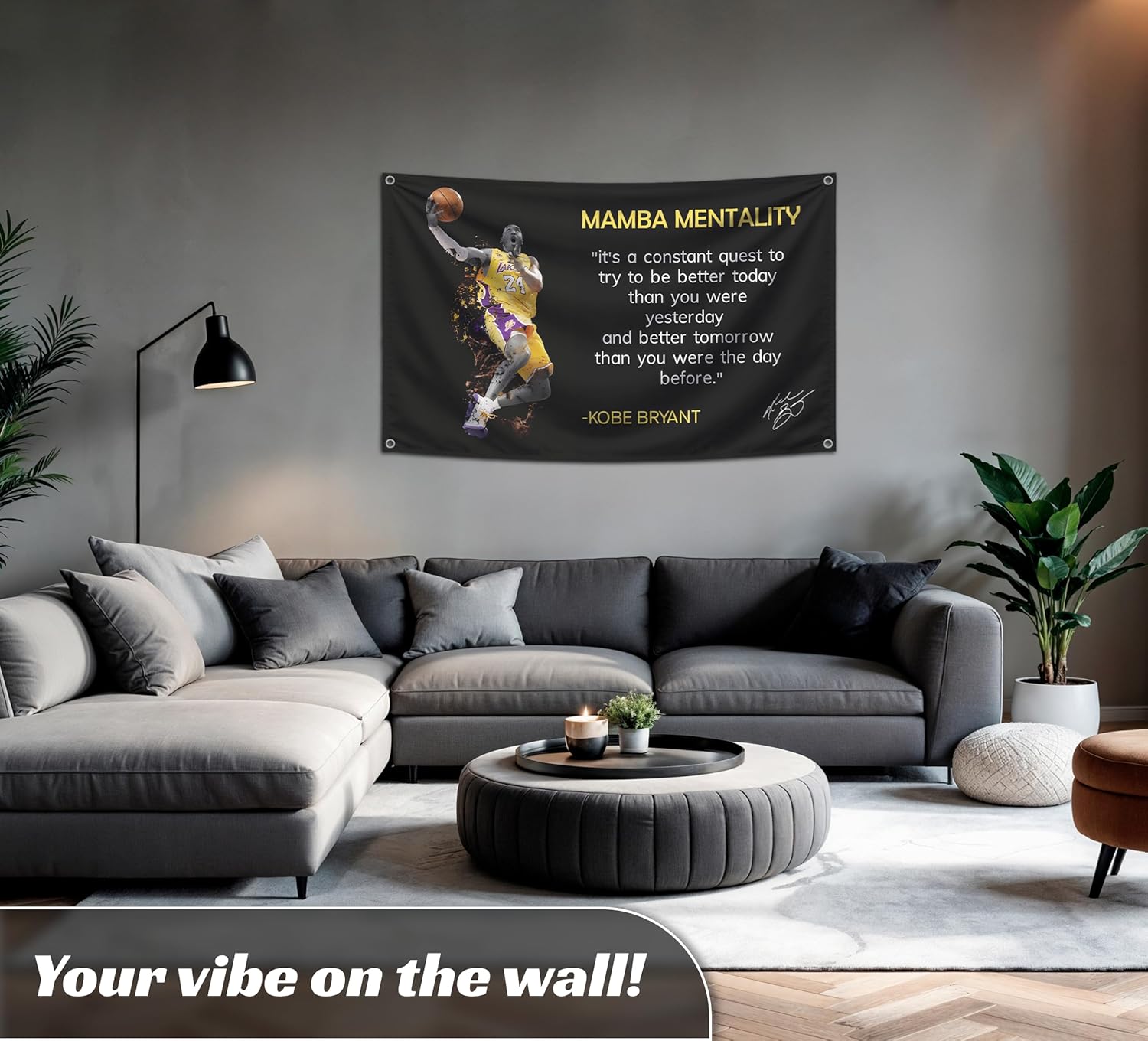 3x5 Feet NBA Basketball Player Sports Flag with Four Brass Grommets - Kobe Mamba Mentality Quote Banner - Motivational Artwork for Home or Office - Inspirational Wall Decoration for Gym - Image 3