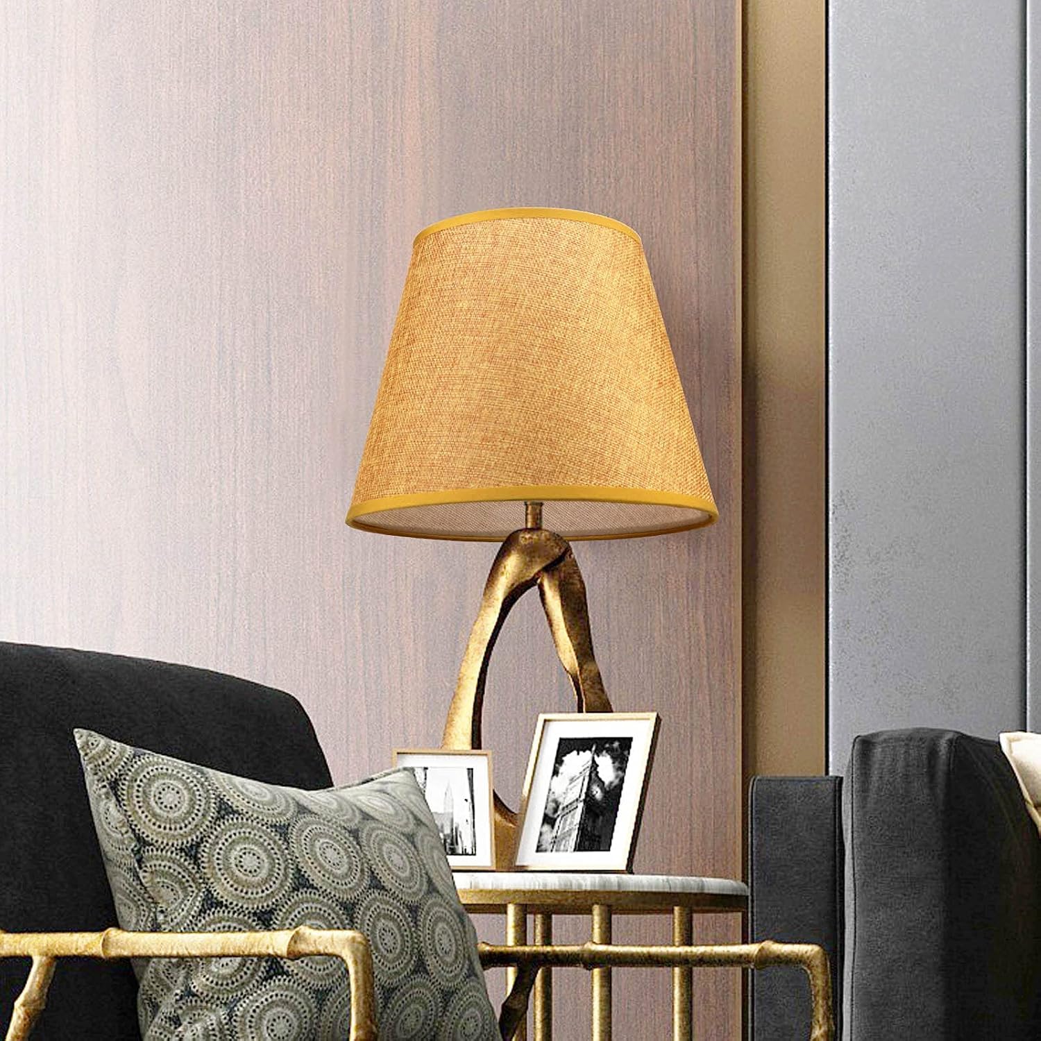 2-Pack Small Lamp Shades for Table Lamp, Brown Lampshades for Floor Light, 9.8x6.3x7.9 inches Lamp Shade Replacement, Natural Linen Hand Crafted, Spider Model