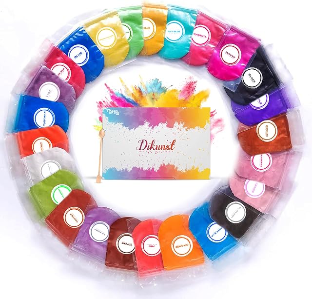 Dikunst Mica Powder for Epoxy Resin, Set of 25 Non Toxic Premium Grade Resin Pigment for Wax Melt, Soap Dye for Soap Making Supplies, Nail Art, Slime, and Candle Making