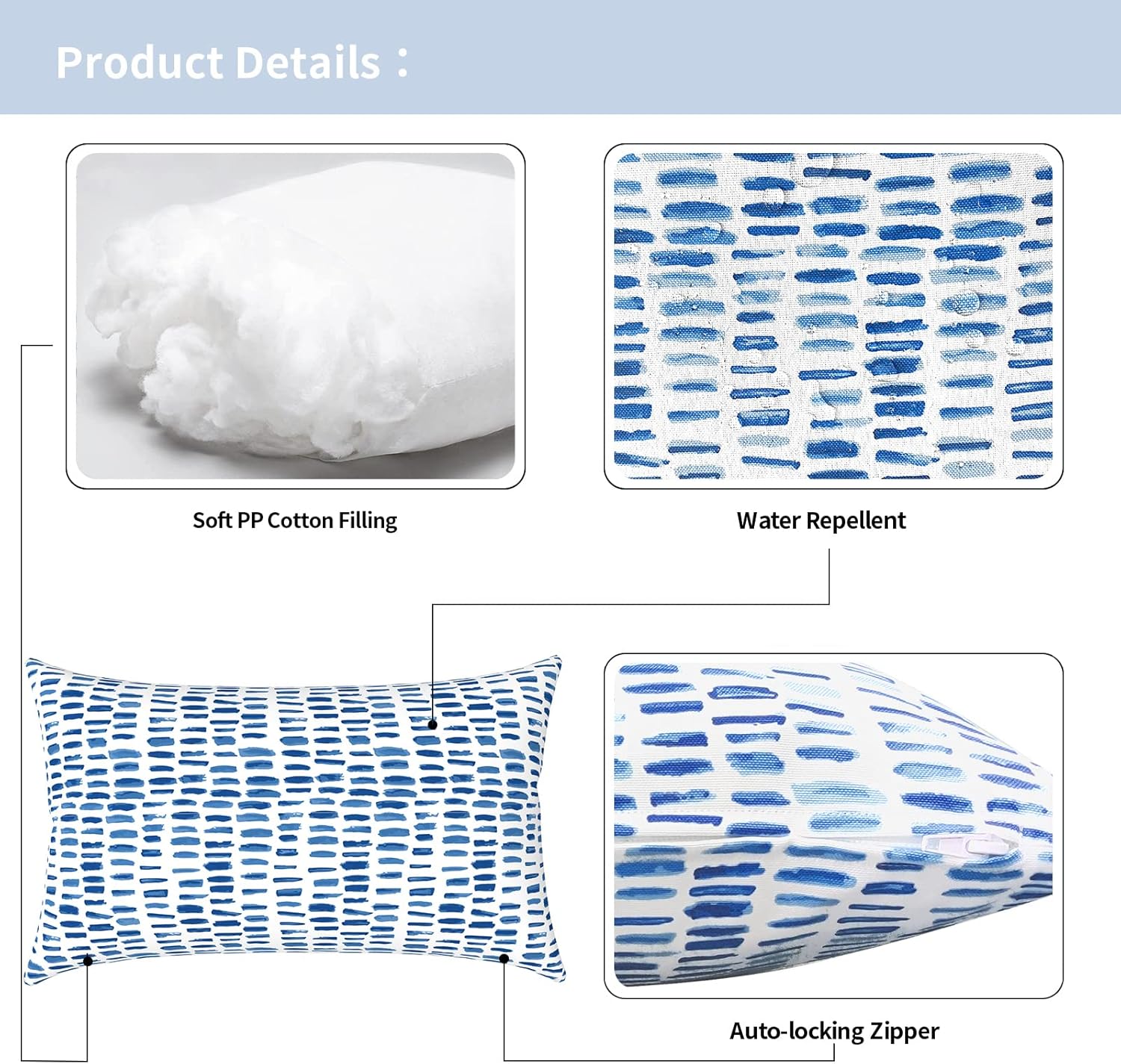 Outdoor Lumbar Pillows 12x20 inch, Rectangle Throw Pillows with Inserts, Decorative Lumbar Cushions for Patio Furniture Garden Couch Home Sofa Office Chair, Pack of 2, Pebble Blue - Image 4