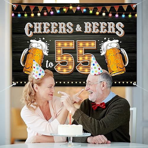 Miniatura 6 de HAMIGAR Pancarta de aniversario de cumpleaños número 55 de 6 x 4 pies, decoraciones para fiestas de aniversario y cumpleaños de 55 años,
