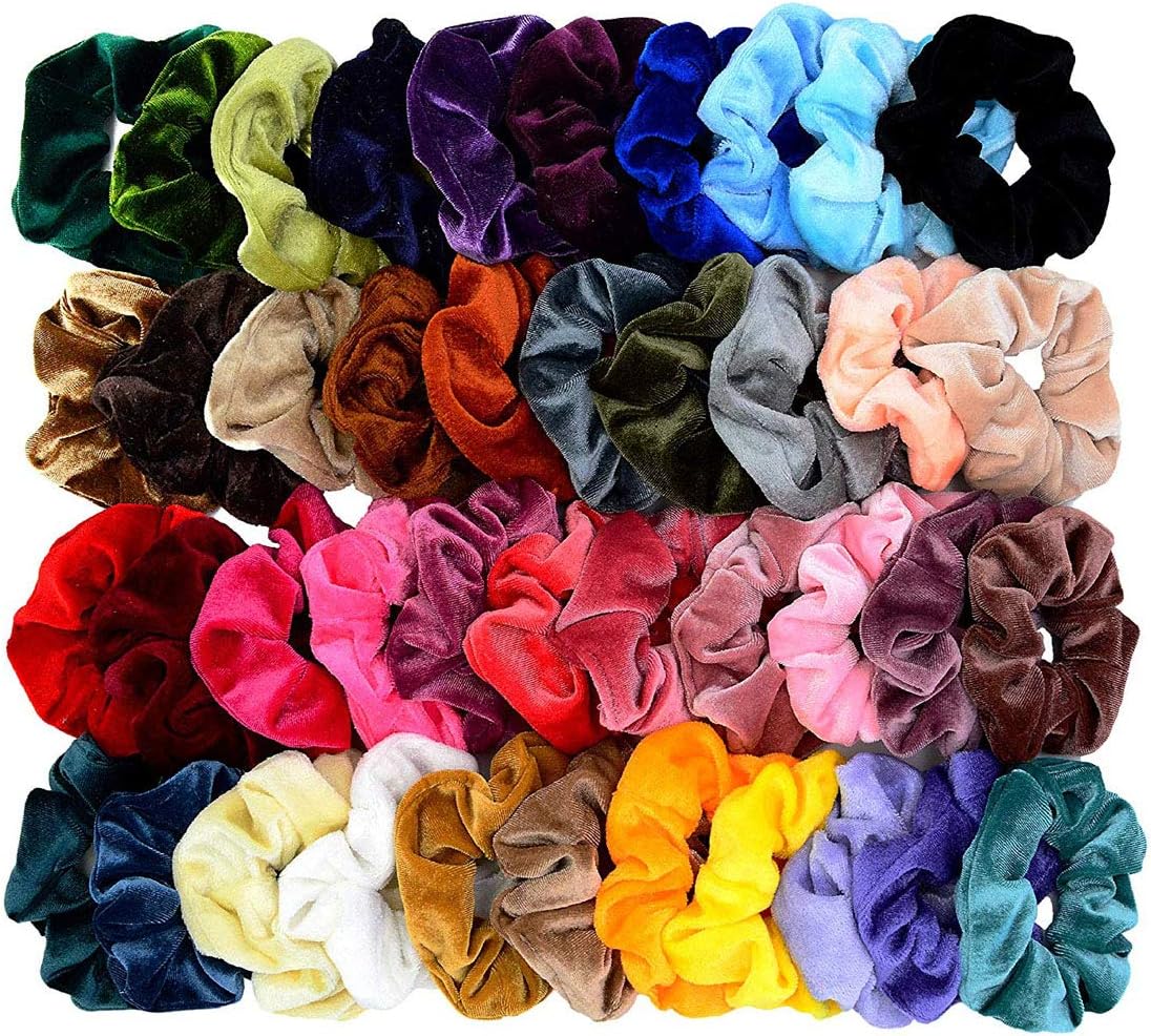 Chloven 40 Pcs Hair Scrunchies Premium Velvet Elastic Scrunchie Hair Ties Hair Bow Chiffon Ponytail Holder Scrunchy Hair Accessories for Women Girls-30 Colors Premium Velvet,10 Colors Chiffon Flower