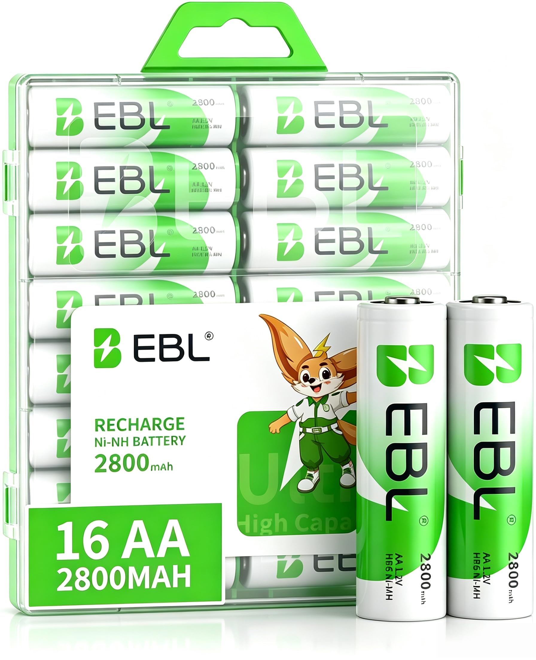 EBL AA Rechargeable Batteries 2800mAh Ready2Charge 16 Counts