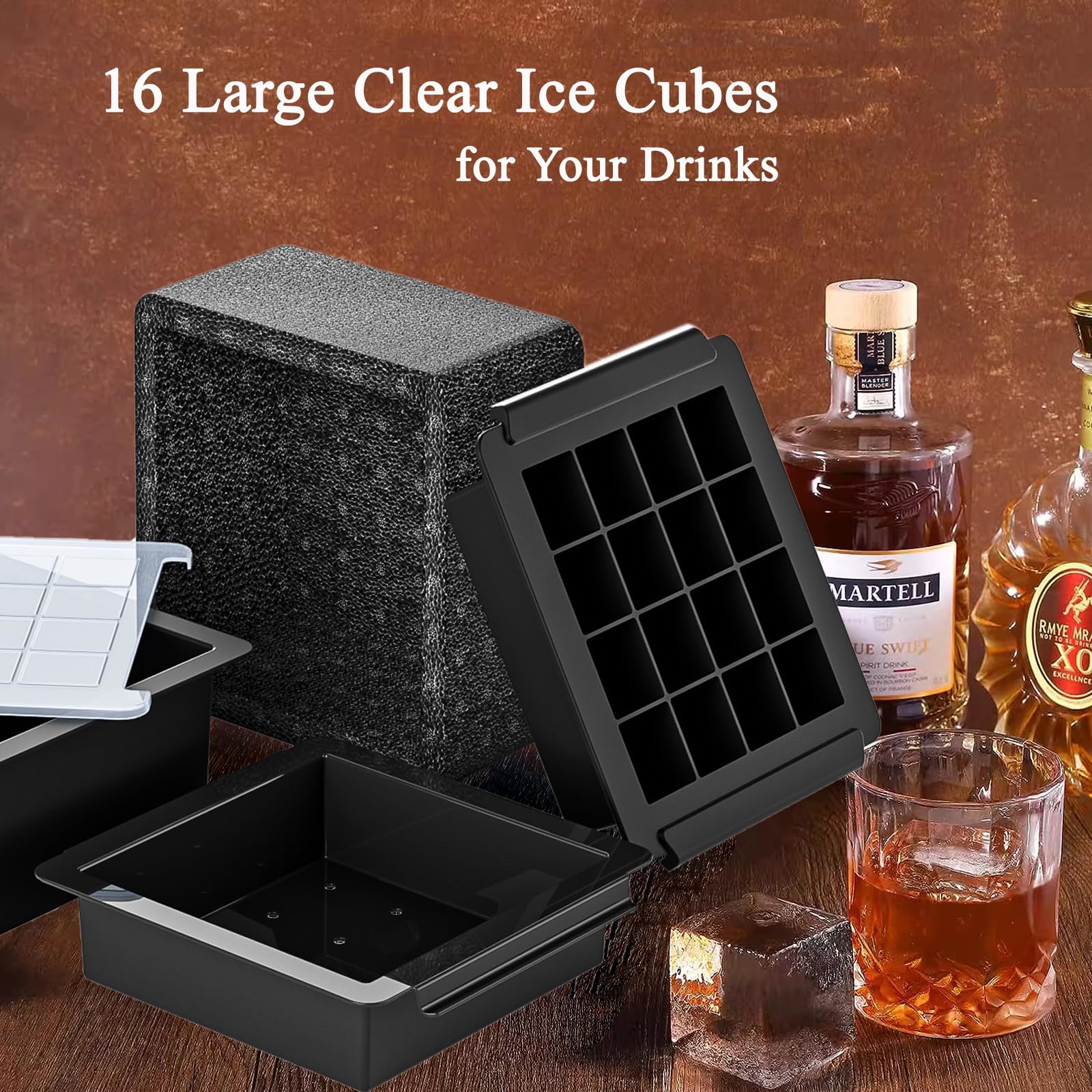 Máquina para hacer cubitos de hielo transparente, 1.7 x 2 pulgadas, 16 cubitos de hielo transparentes para whisky y cóctel