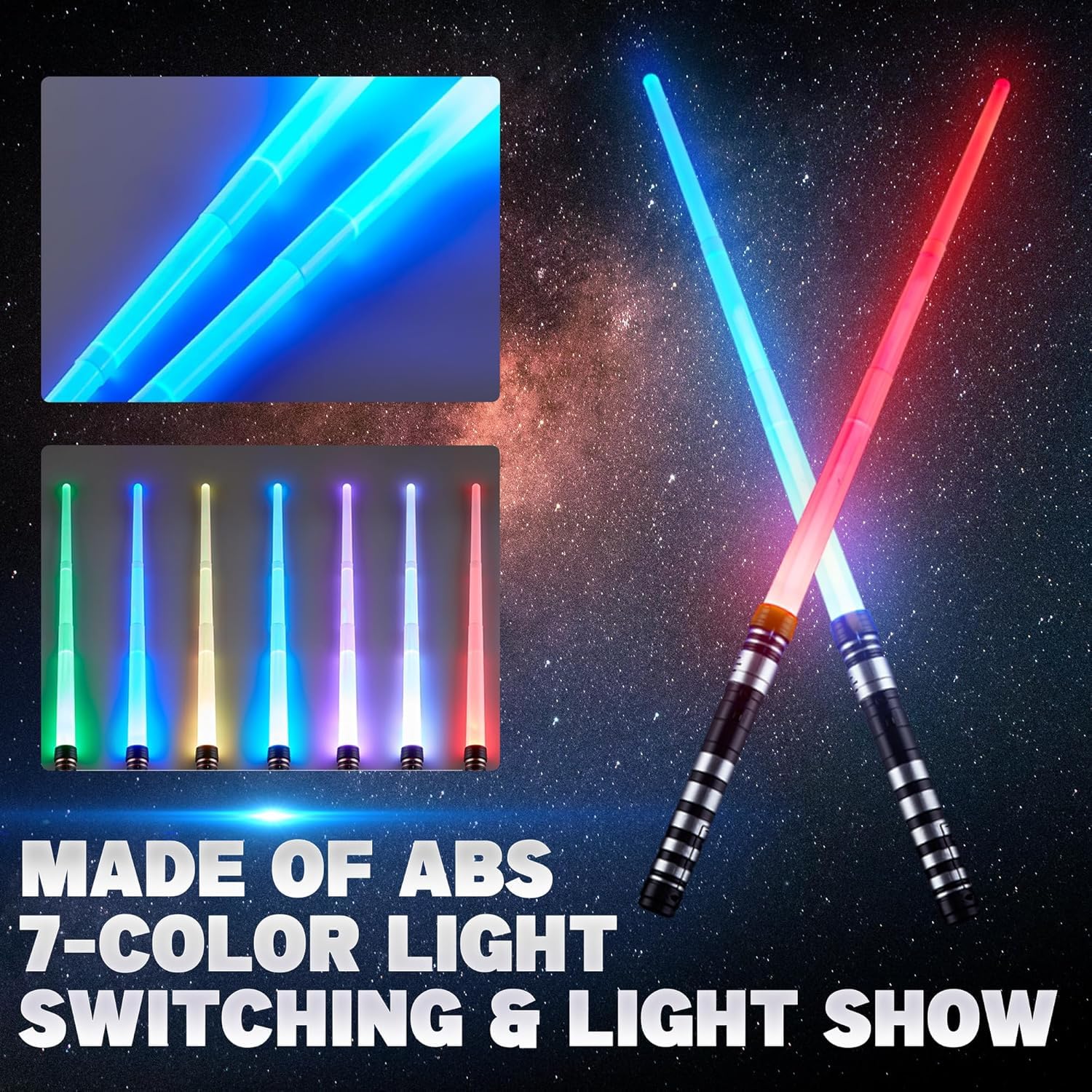 CLIUNT Star Wars Lightsaber, 2 Pack 7 Color LED Light Up Saber with Sound Effects, Light Sabers for Kids, Retractable Light Saber Sword Toys for Kids and Adults Cosplay Party Gifts - Image 2