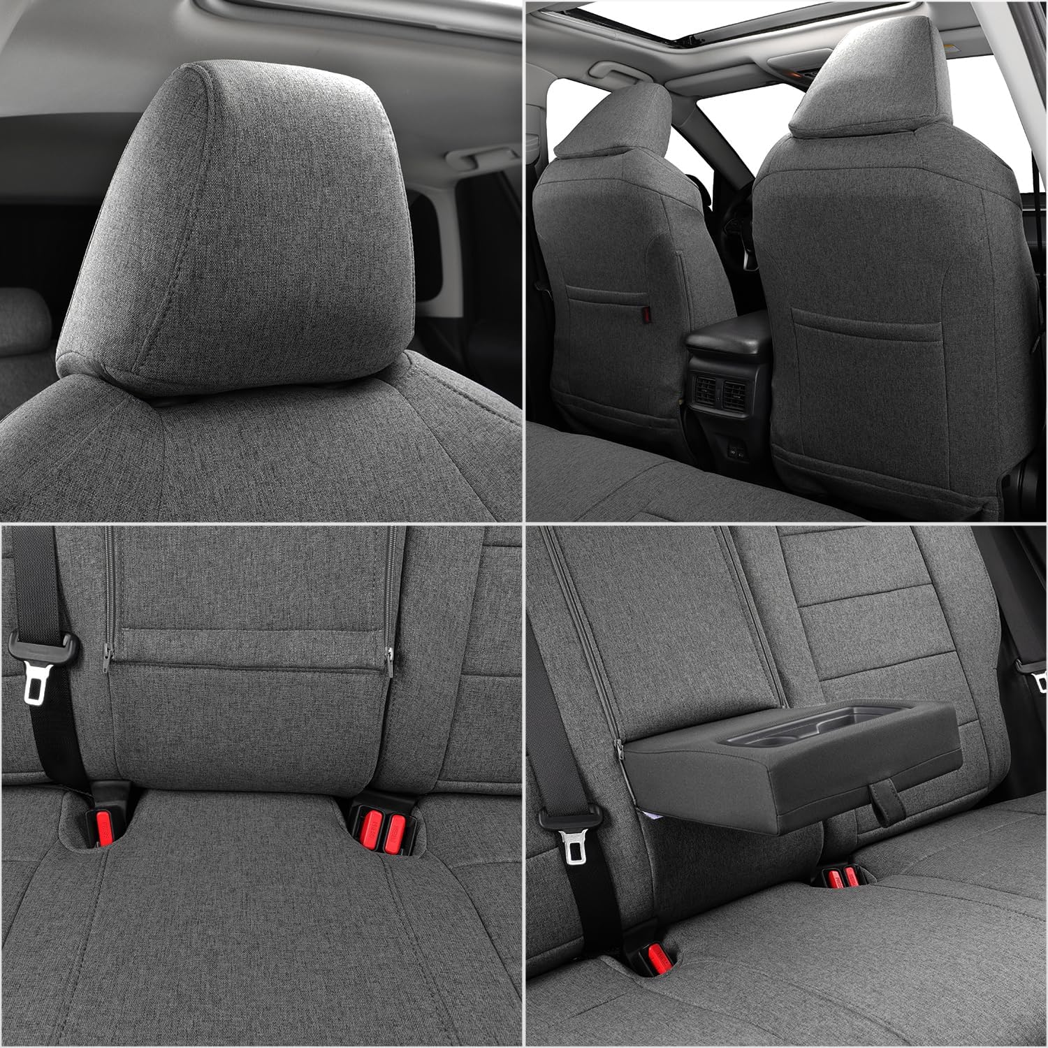 coverdream Cloth Seat Covers Full Set for 2019-2024 2025 Toyota RAV4 LE,XLE,XLE Premium,Limited,Fullly Covered,UV-Resistant,Breathable Polyester Car Seat Protector SUV Seat Cushion(Gray)