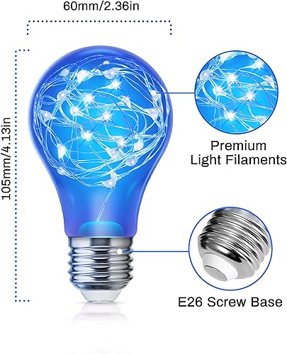 Miniatura 5 de DORESshop Bombilla azul, bombillas azules A19, bombillas LED azules, bombillas de Navidad al aire libre, base E26, luz de porche, luz de fiesta, luz