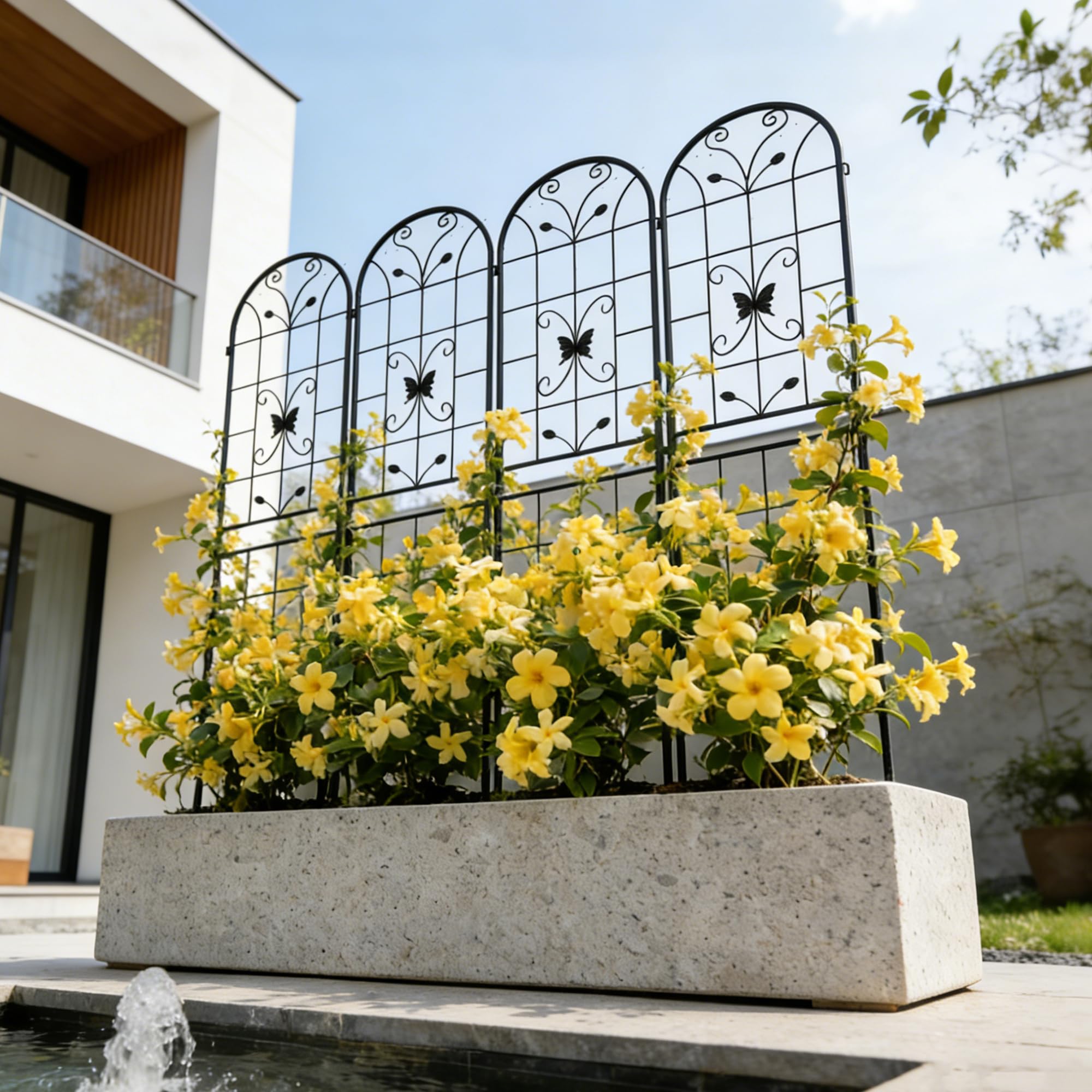 Rankgitter 220x50cm 2er Set / 4er Set, Klettergitter aus Metall für Kletterpflanzen, Sichtschutzgitter Schwarz für Balkon & Terrasse, Wandspalier mit elegantem Design (4er Set)