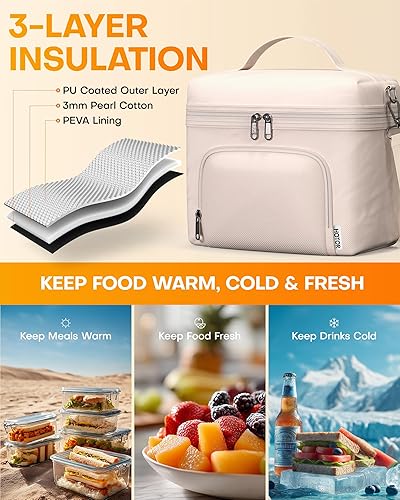 Miniatura 2 de HOTOR Lonchera para mujer  Bolsa de almuerzo aislada con amplia capacidad de 8 litros, bolsa enfriadora de piel sintética, resistente al agua y
