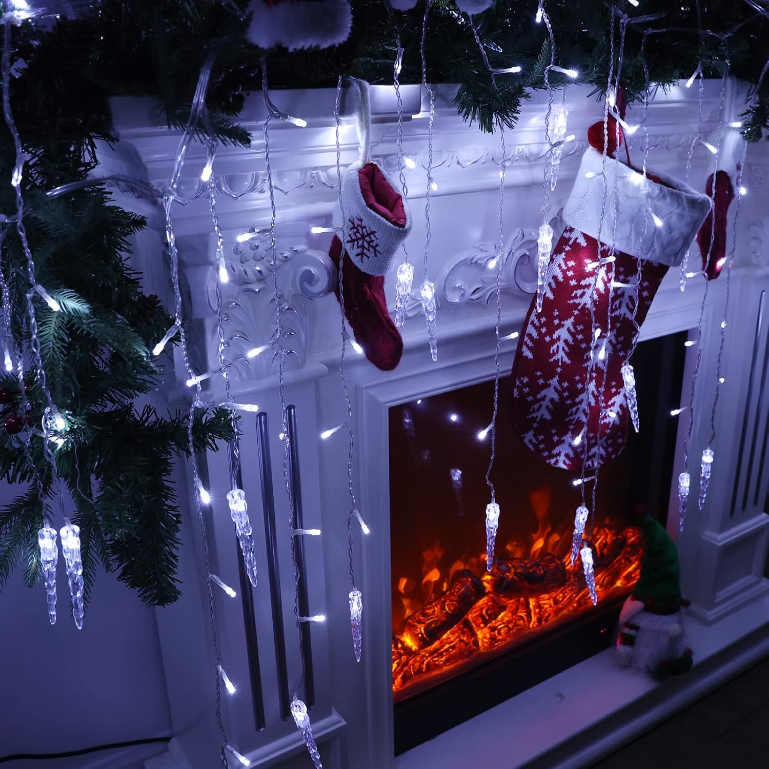 iBaycon LED Icicle Lights, 400 LED 38.8Ft Icicle Christmas Lights, 8 Modes & Timer with 80 Drops Waterproof Connectable Outdoor Icicle String Lights for Holiday, Christmas, Wedding Decorations (White)