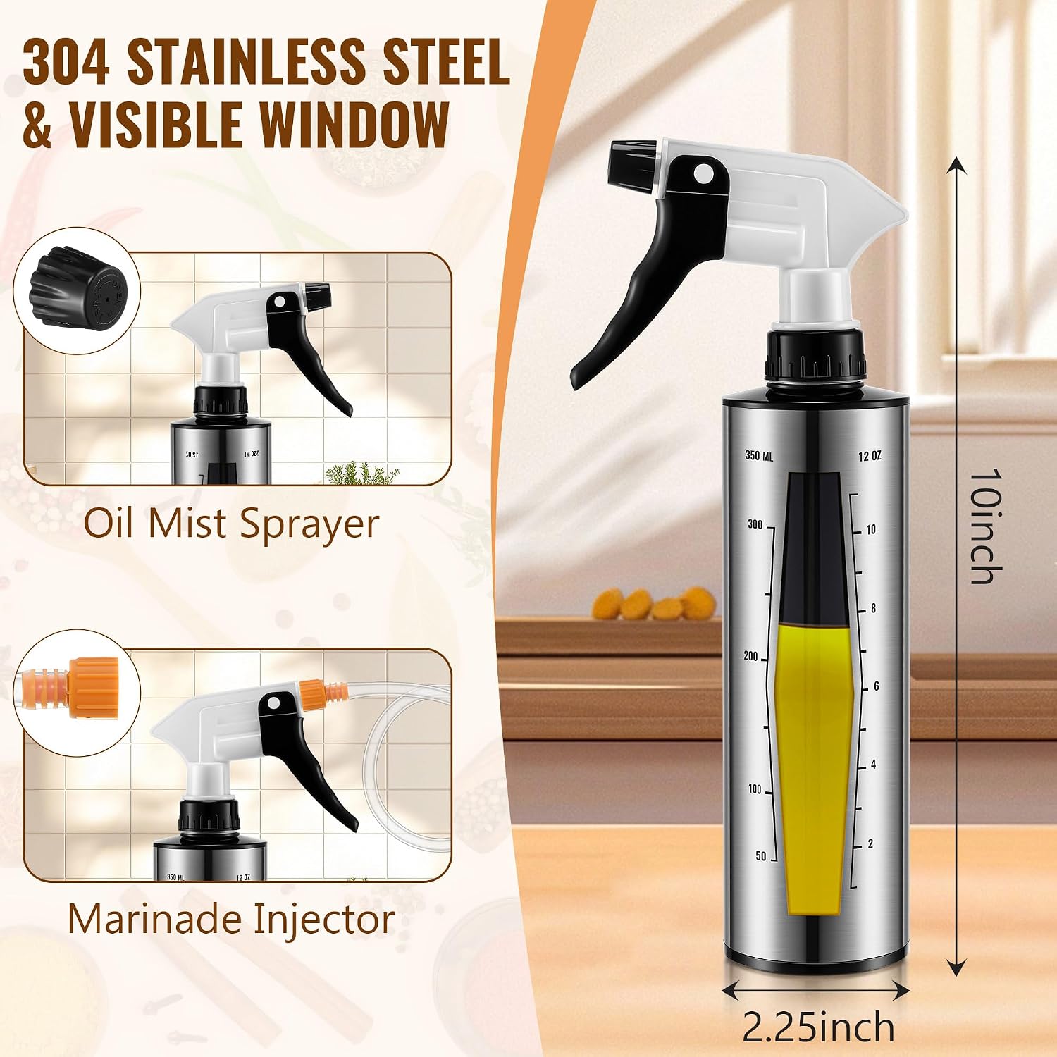 BBQ Spritzer Bottle and Marinade Injector for Smoker Accessories, 12Oz Leak Proof BBQ Spray Bottle for Grilling & Smoking, Grill Spray Meat Injector for Turkey, Brisket, Ribs