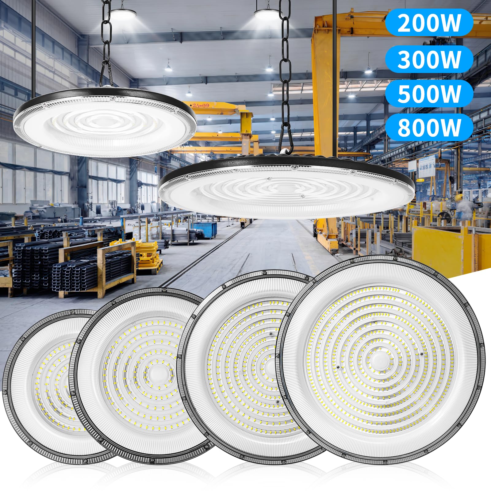 wowspeed 5Packs 500W UFO Led High Bay Light, Cold White 6500K 50000lm, AC 210-220V, IP65 Waterproof, UFO Lights, Workshop Lights for Warehouse Factory Barn Garage Area Lighting Fixture