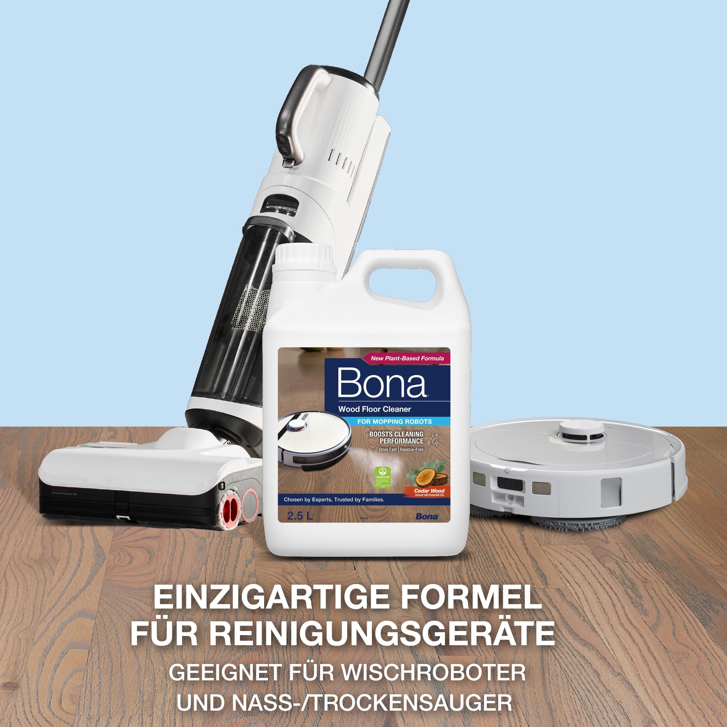 Bona Wischroboter Reinigungsmittel Bodenreiniger 2,5 L Parkettreiniger | Wischroboter & Saugroboter, Nass- & Trockensauger, Holzboden Konzentrat, Saugwischer Reinigungsmittel, Zedernholz-Duft