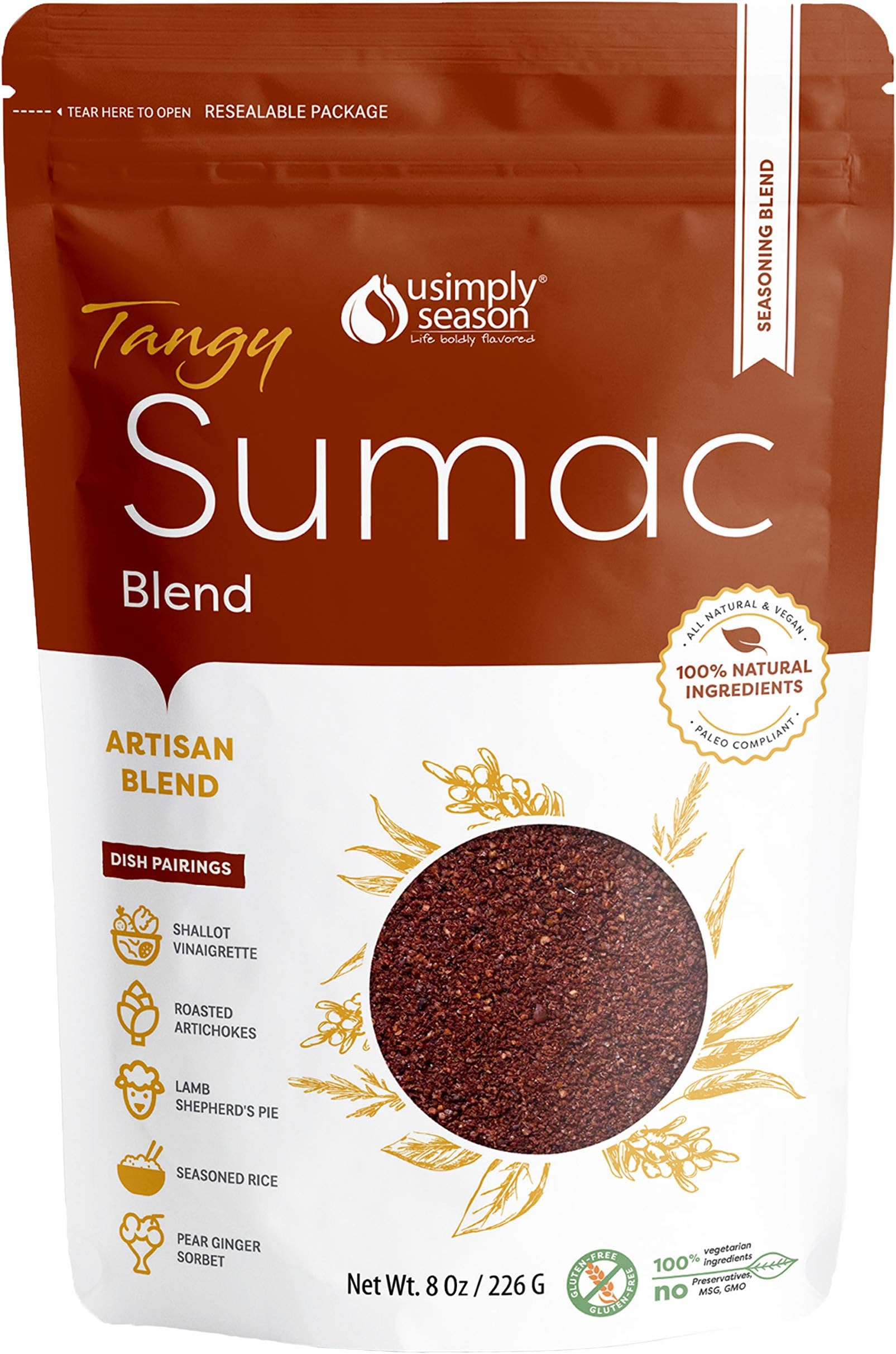 USimplySeason Sumac Spice (Tangy Powder, 8 Ounce)