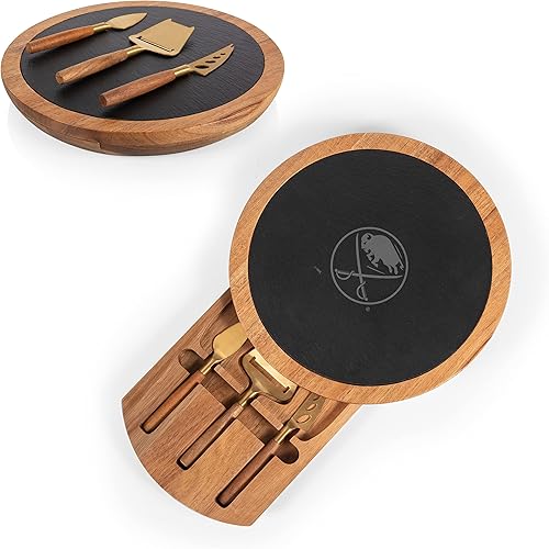 PICNIC TIME NHL - Tabla de servir unisex para adultos de la NHL Insignia de acacia y pizarra con herramientas de queso, juego de tabla de