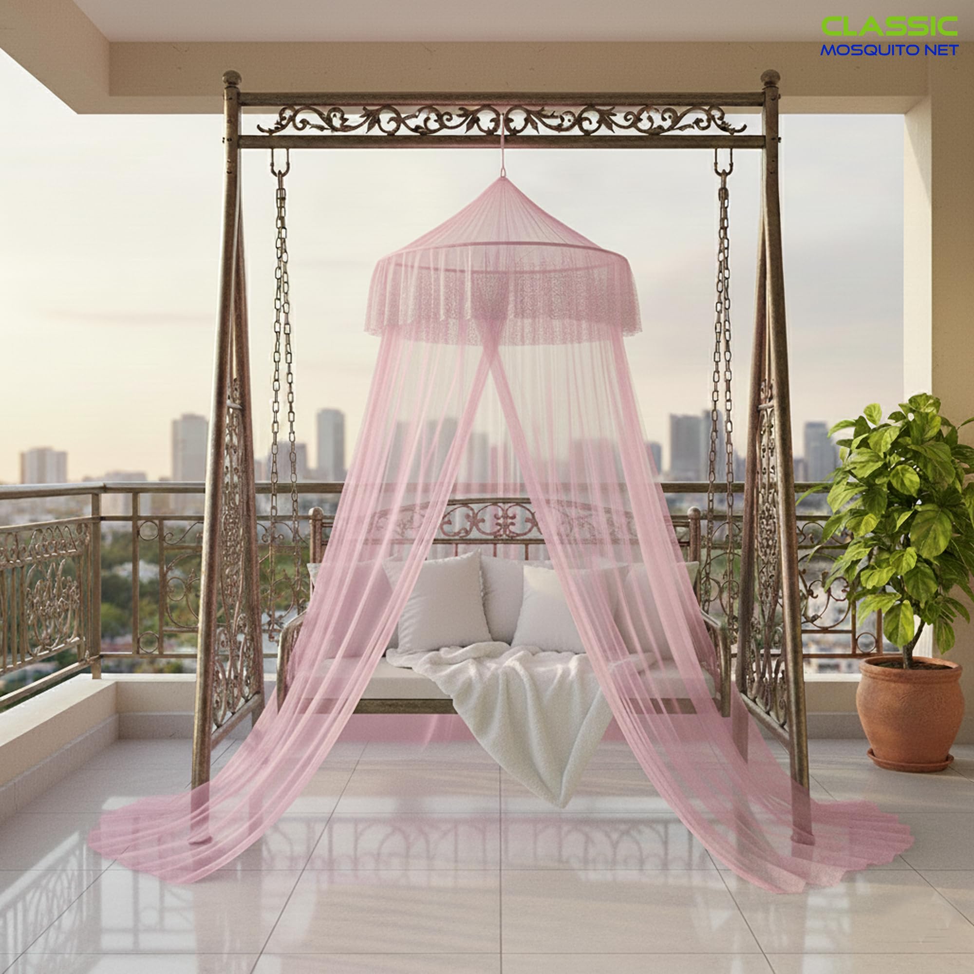 King Size Mosquito Net - Pink Machardani Net -3