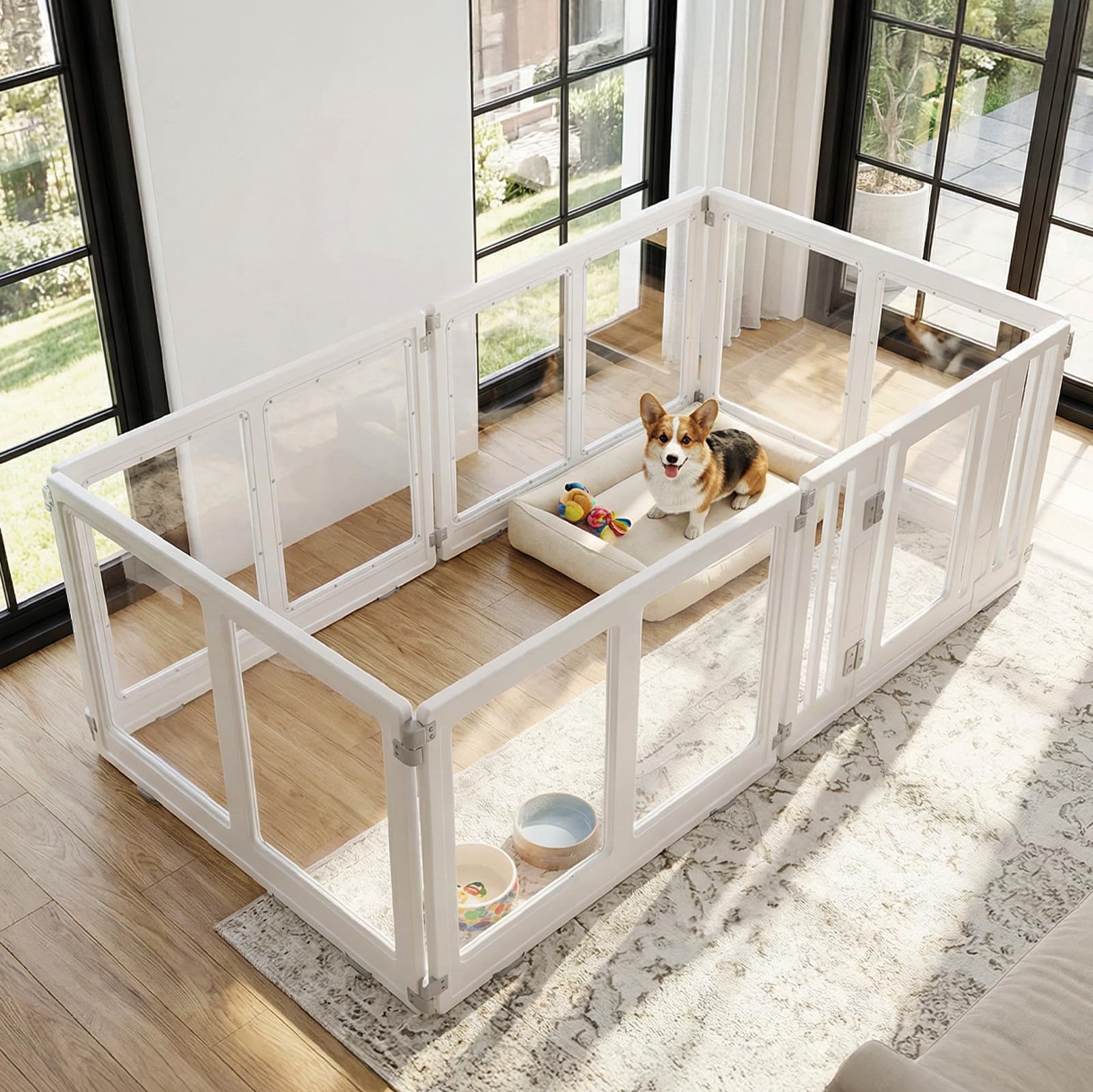 Photo 1 of Wagora Clear Acrylic Dog Playpen 69.3 x 35 x 22.4 Inch White