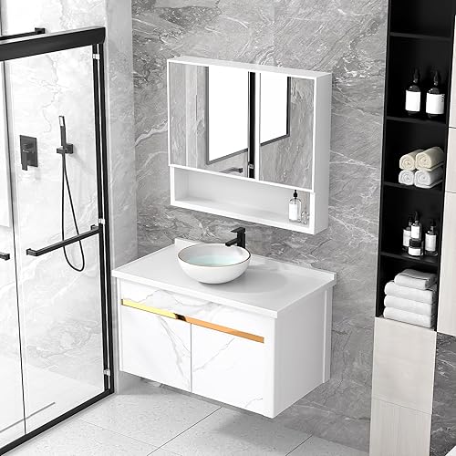 Miniatura 101 de Fregadero de baño de 19 x 15 pulgadas con grifo y desagüe desplegable – Porcelana negra mate rectangular sobre mostrador moderno lavabo de arte