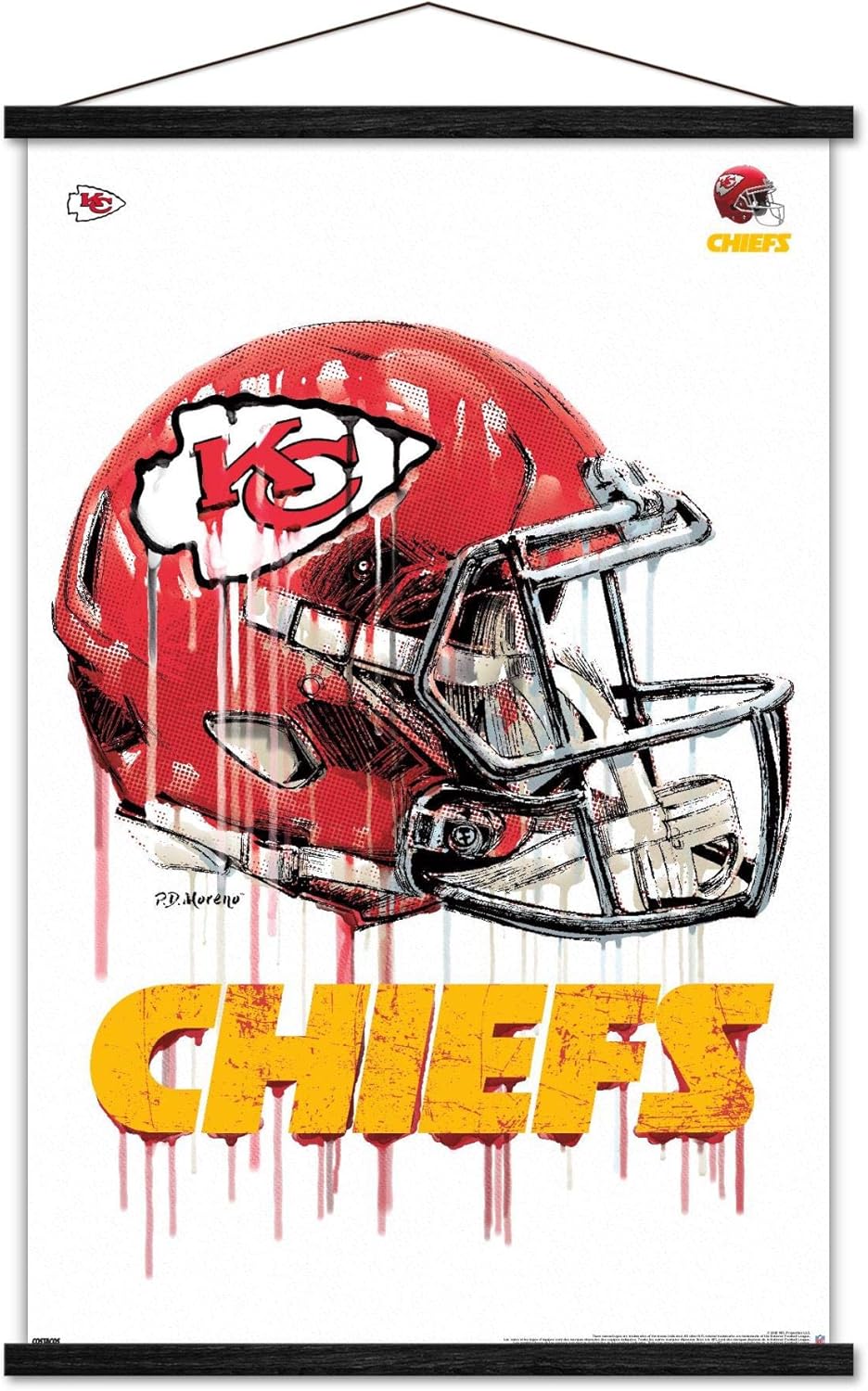 Trends International NFL Kansas City Chiefs - Drip Helmet 20 Wall Poster, 22.375" x 34", Print and Black Hanger Bundle