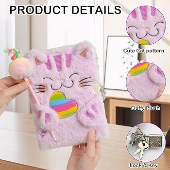 PMELCXD Journal Intime Fille carnet Secret avec Serrure et clé 21,5x15,5 cm Motif Chat en Peluche Douce Violet Arc-en-Ciel Cadeau Anniversaire Enfant PMELCXD Journal Intime Fille carnet Secret avec Serrure et clé 21,5x15,5 cm Motif Chat en Peluche Douce Violet Arc-en-Ciel Cadeau Anniversaire Enfant