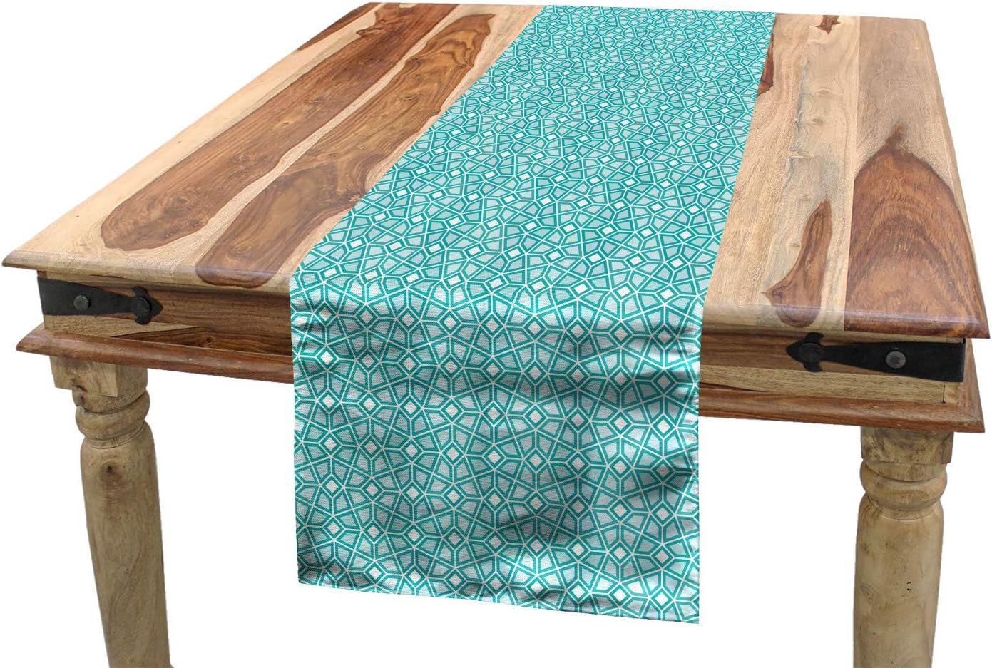 Lunarable Geometric Table Runner, Geometrical Forms Pattern with Fractal Architecture Effects Image Print Art, Dining Room Kitchen Rectangular Runner, 16" X 90", Turquoise