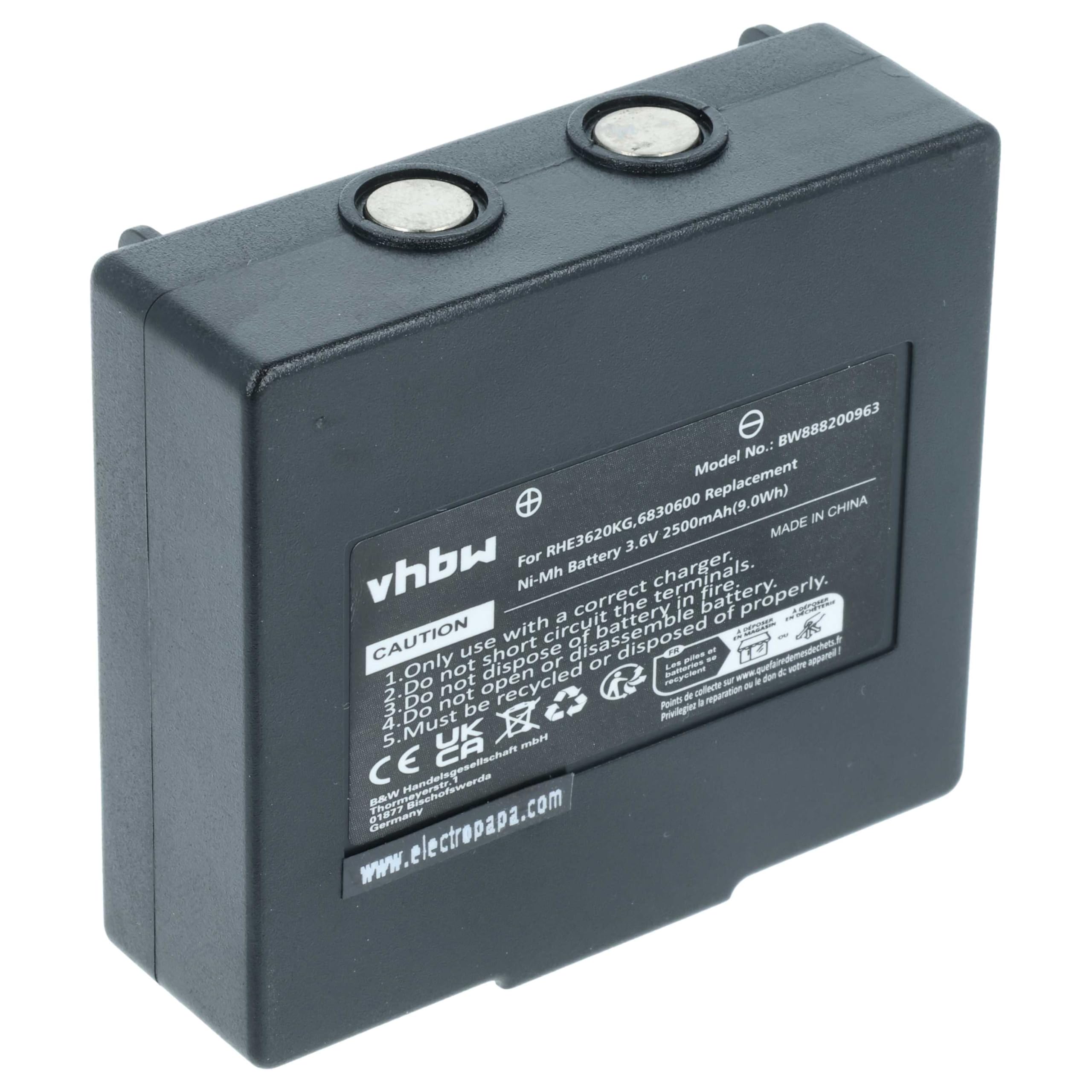 vhbw Battery Replacement for Hetronic RHE3614KG, RHE3620KG for Industrial Radio Remote Control (2500mAh, 3.6 V, NiMH) - Black