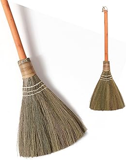 TTS For Home Handmade Whisk Sweeping Orange Broom - Vietnamese Straw Soft Broom - Brooms Decorative 12.2" Width, 28.35" Length