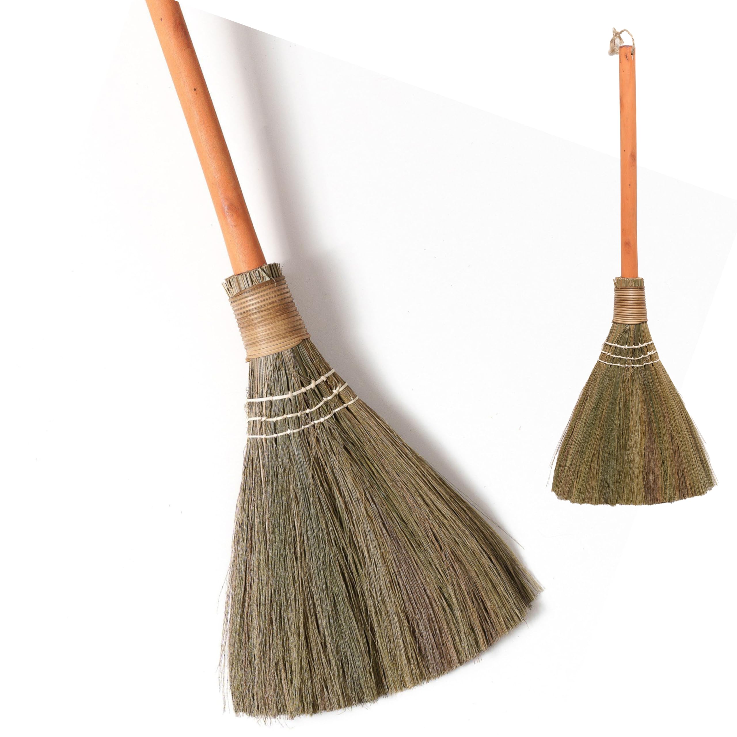 Handmade Whisk Sweeping Orange Broom - Vietnamese Straw Soft Broom - Brooms Decorative 12.2" Width, 28.35" Length