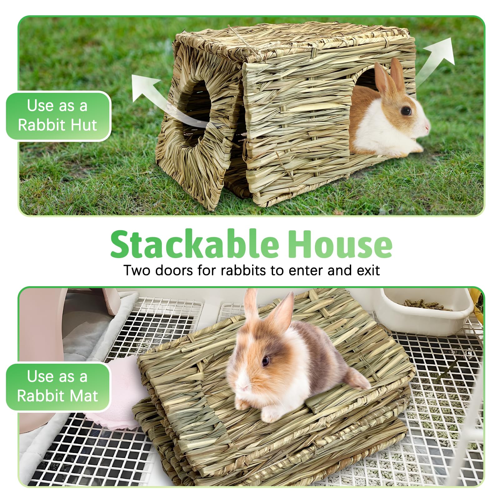 Tfwadmx Paquete de 2 Casas de Hierba de Conejo, Cama Cueva de Heno Tejida a Mano Natural, Juguete Plegable para Conejo, Hámster, Cobaya, Chinchilla, Hurón